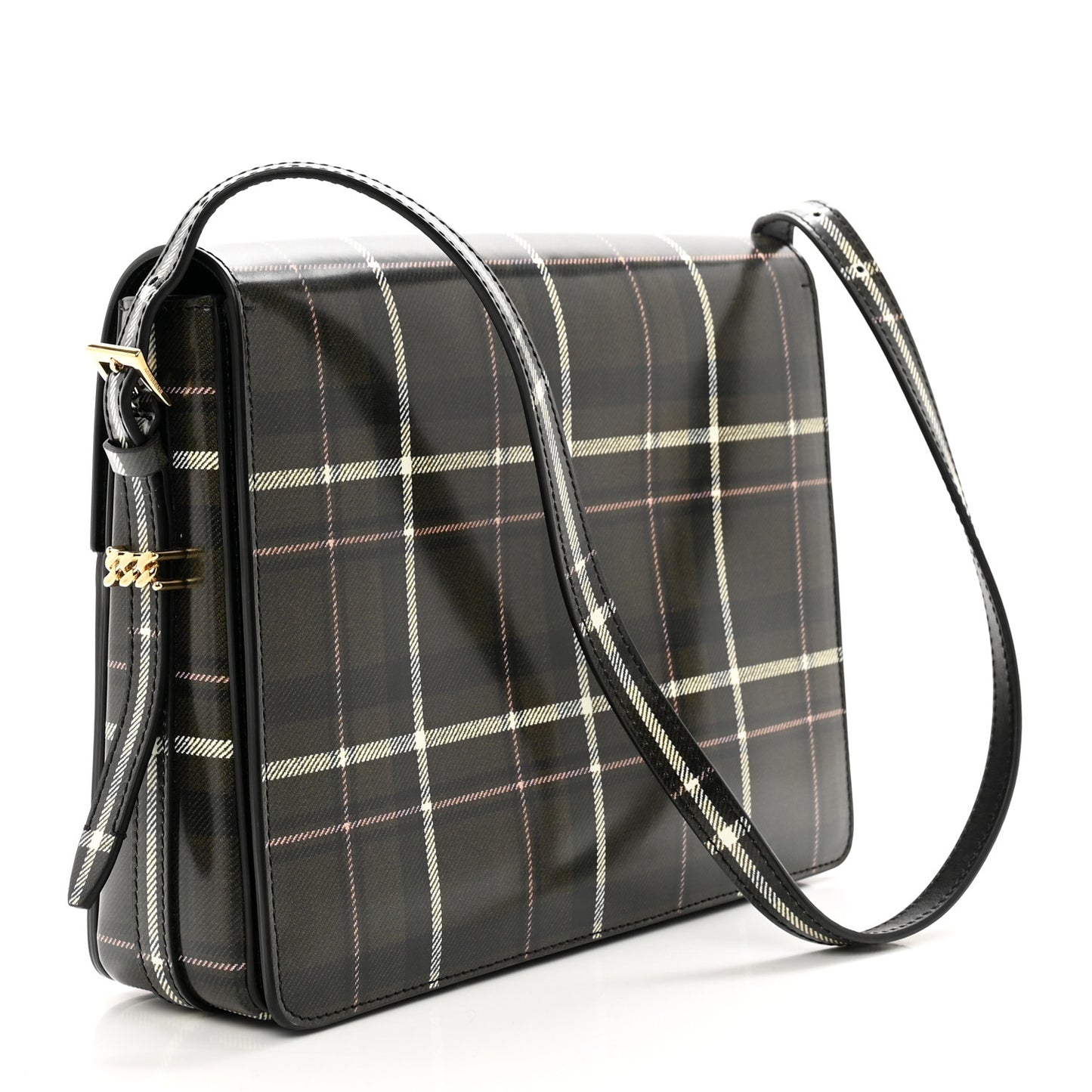 Calfskin Tartan Print Large Grace Bag Dark Green