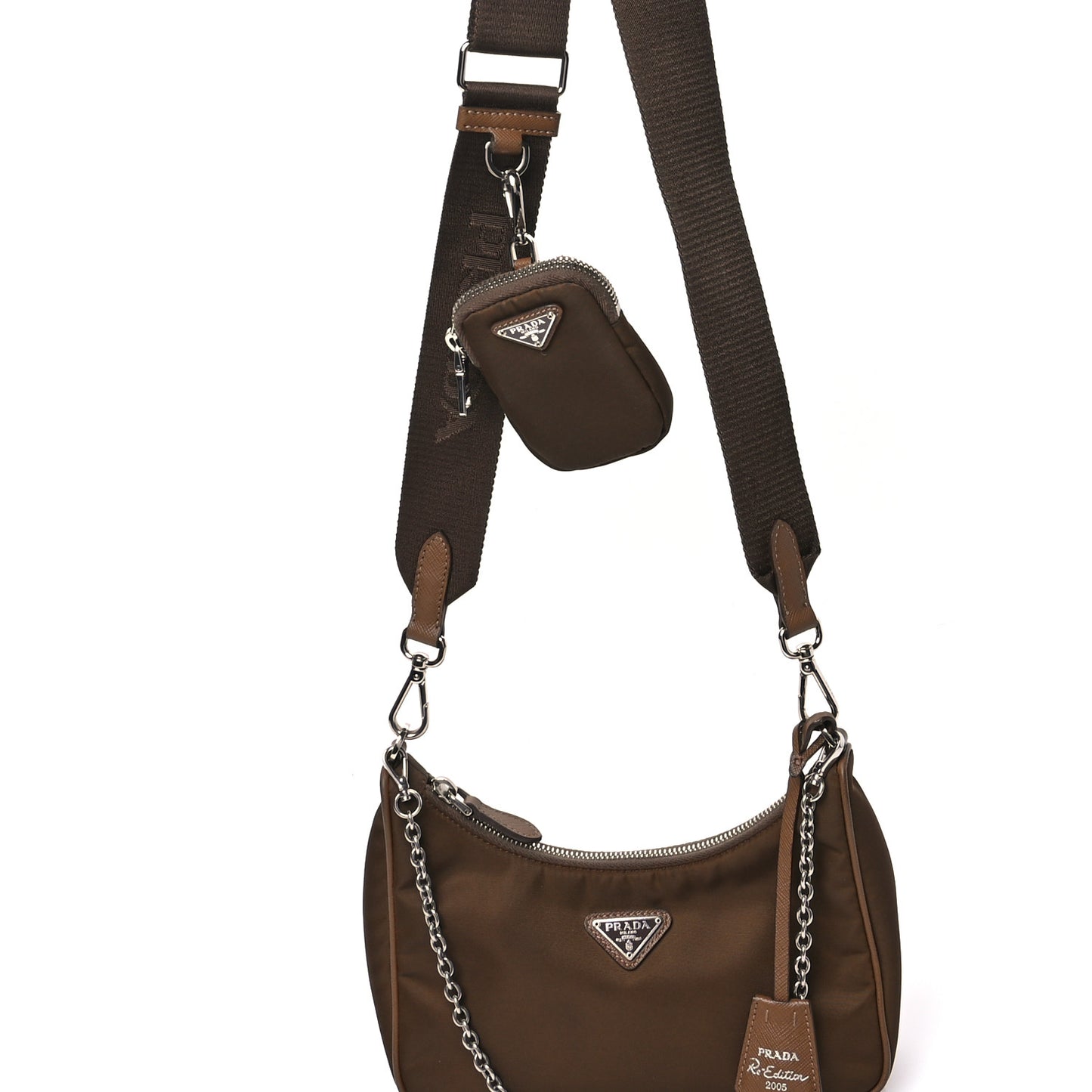 Tessuto Nylon Saffiano Re-Edition 2005 Shoulder Bag Cacao