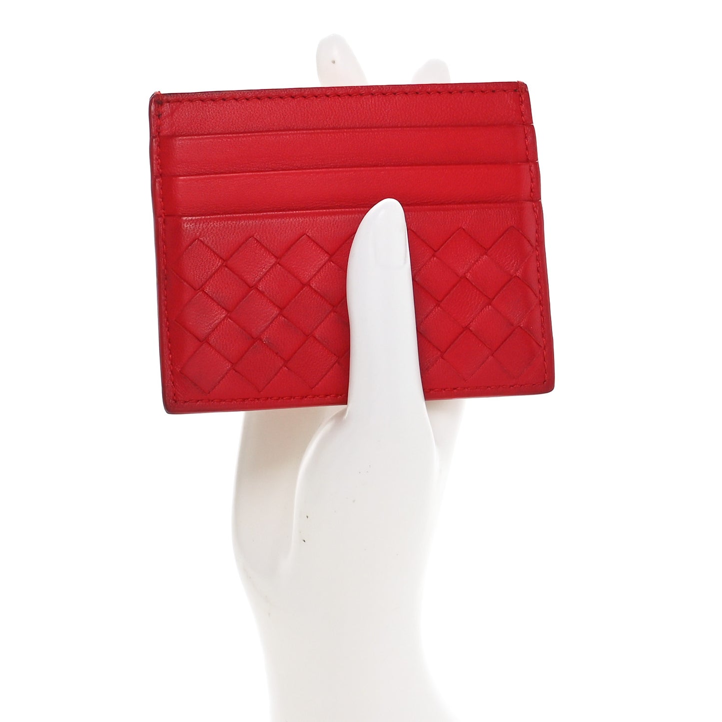 Nappa Intrecciato Woven Card Holder New Red