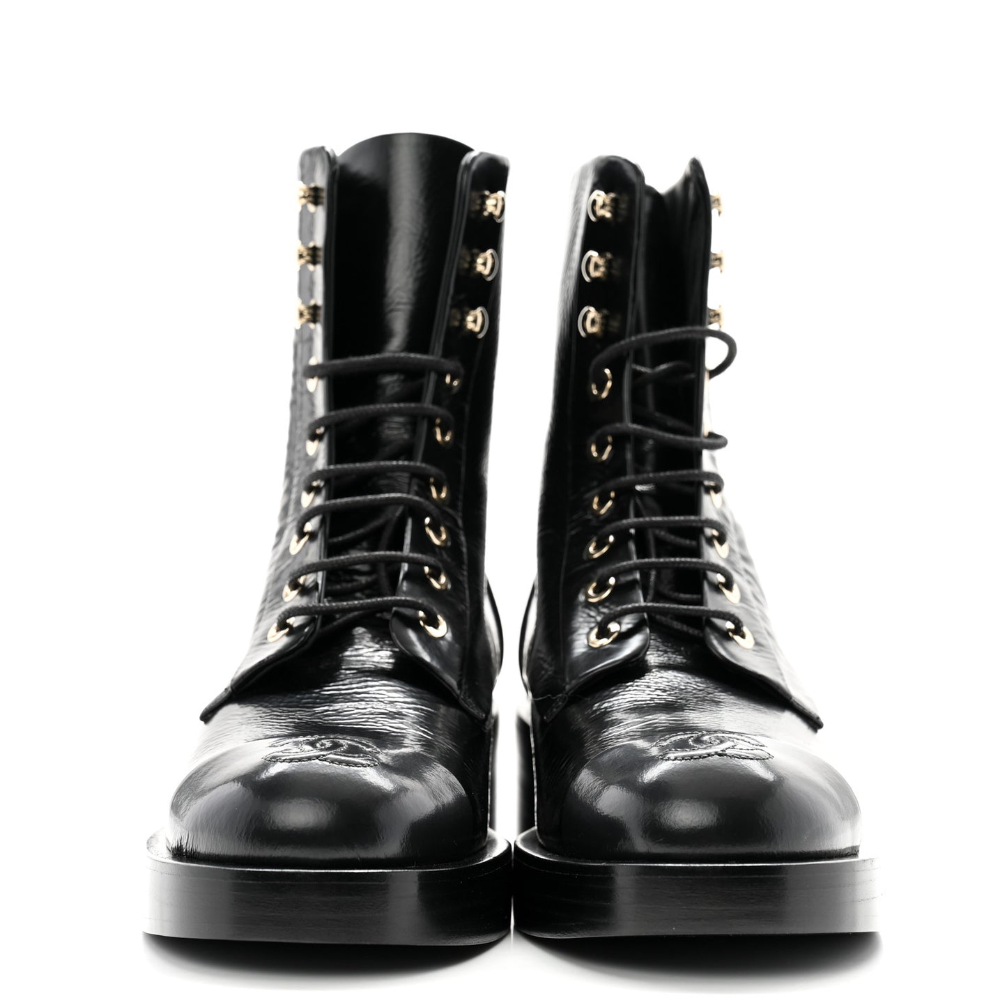Shiny Goatskin Cap Toe Combat Boots 36.5 Black