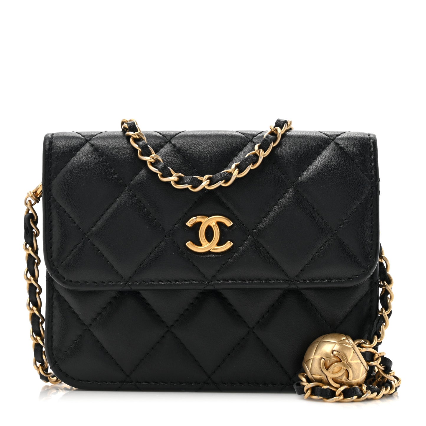 Lambskin Quilted Pearl Crush Clutch With Chain Black