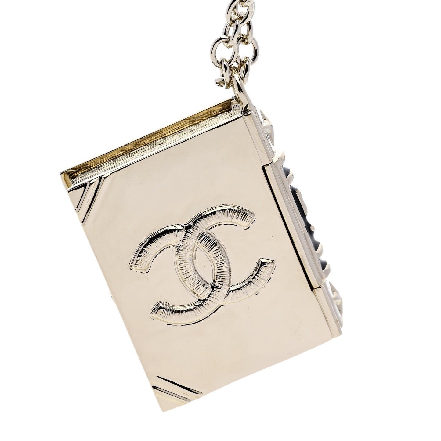 Metal CC Lion Book Locket Necklace Gold