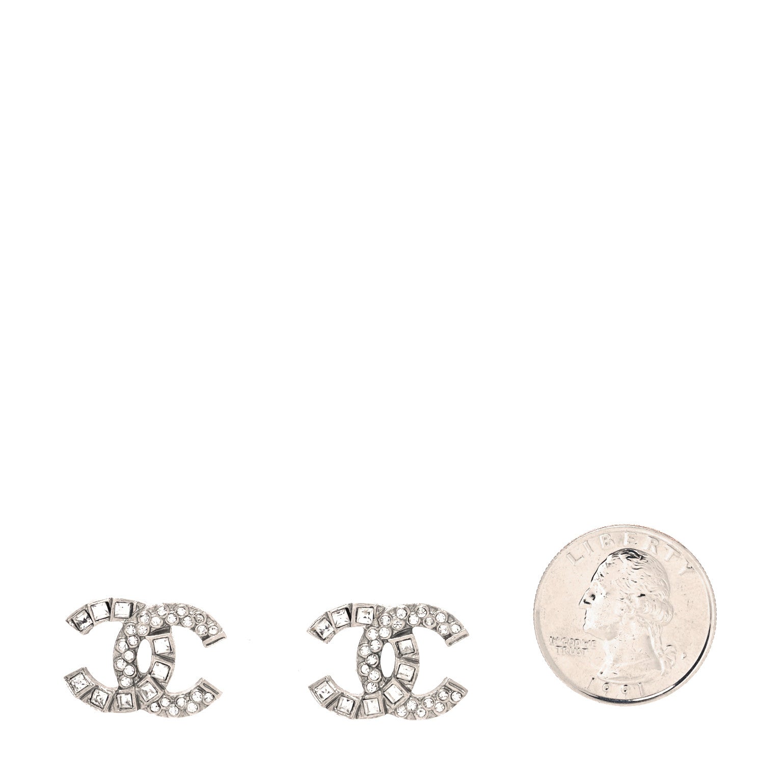 Chanel Baguette Crystal CC Earrings Silver 2 of 4