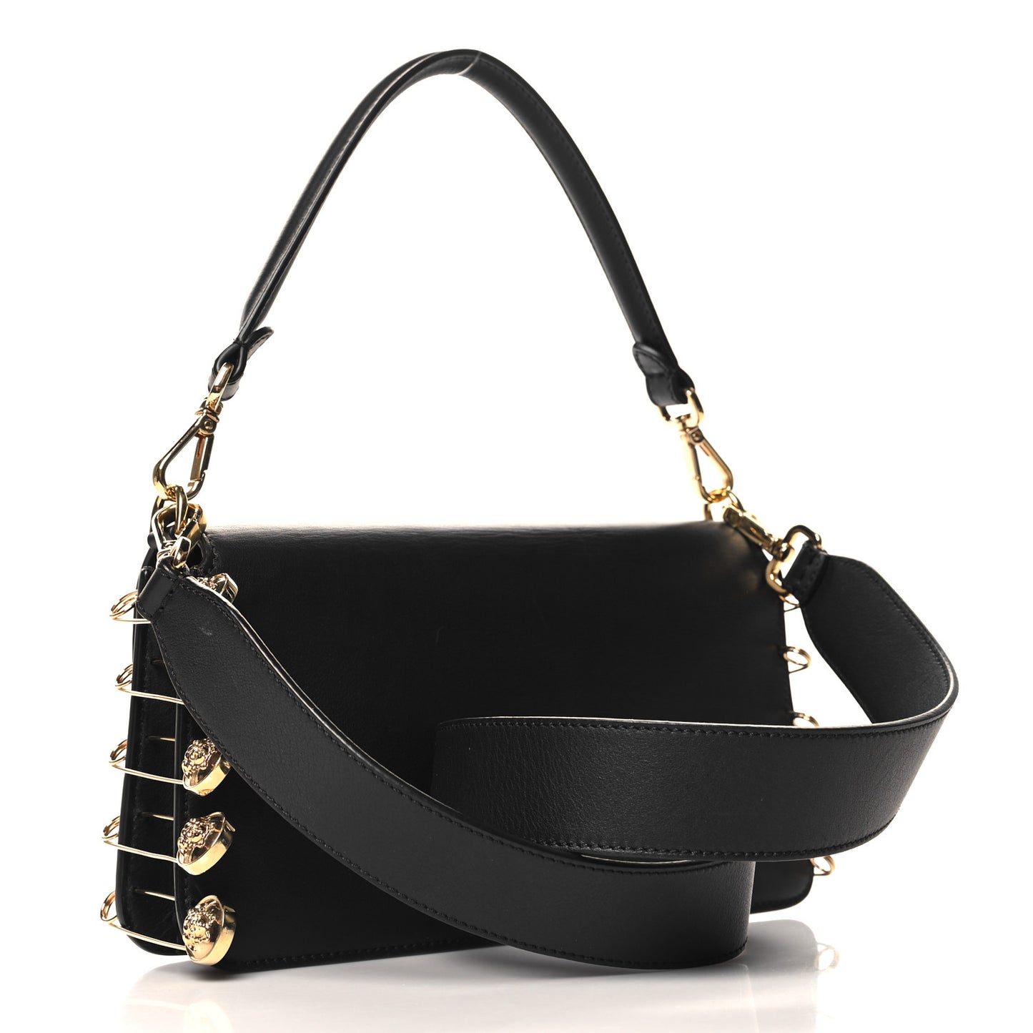 X VERSACE Vitello Seta Fendace Brooch Baguette Black