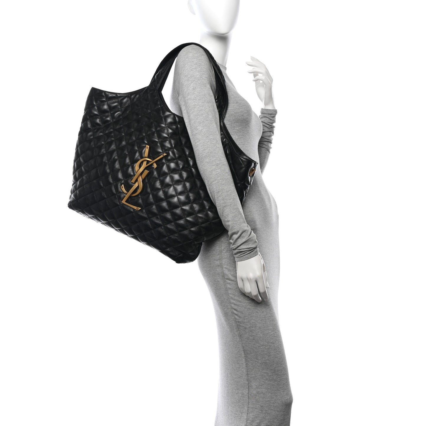 Lambskin Quilted Maxi Icare Shopping Tote Black