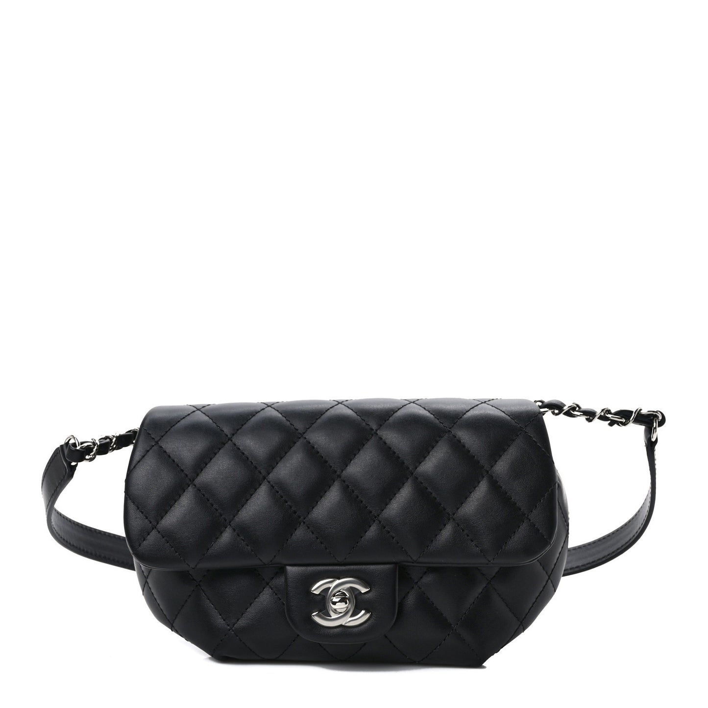 Calfskin Quilted CC Uniform Flap Belt Bag Black
