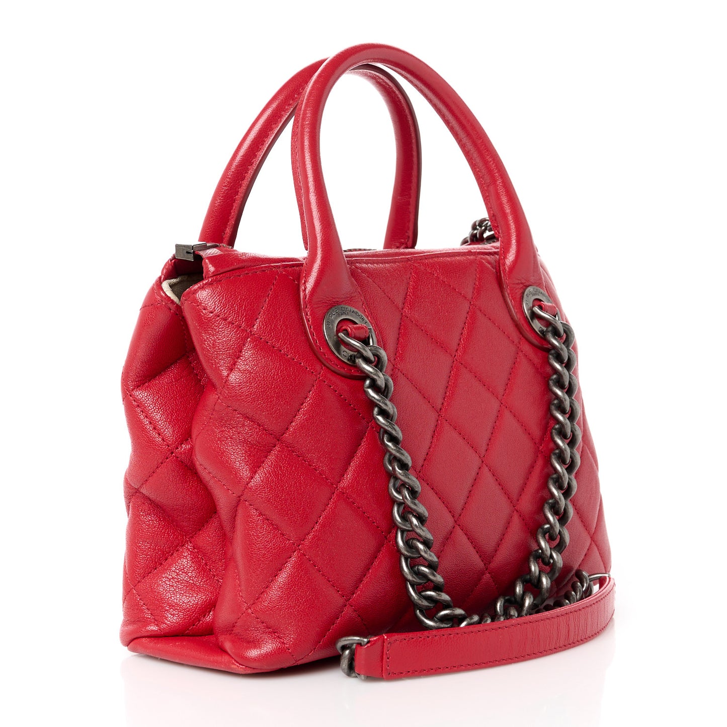 Shiny Sheepskin Quilted Small Shopping Tote Red
