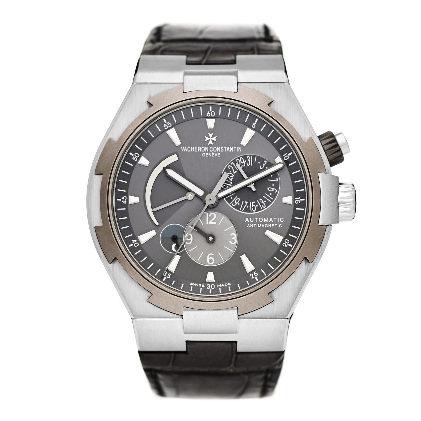 Stainless Steel Alligator 42mm Overseas Dual Time Automatic Watch Grey 47450/000W-9511