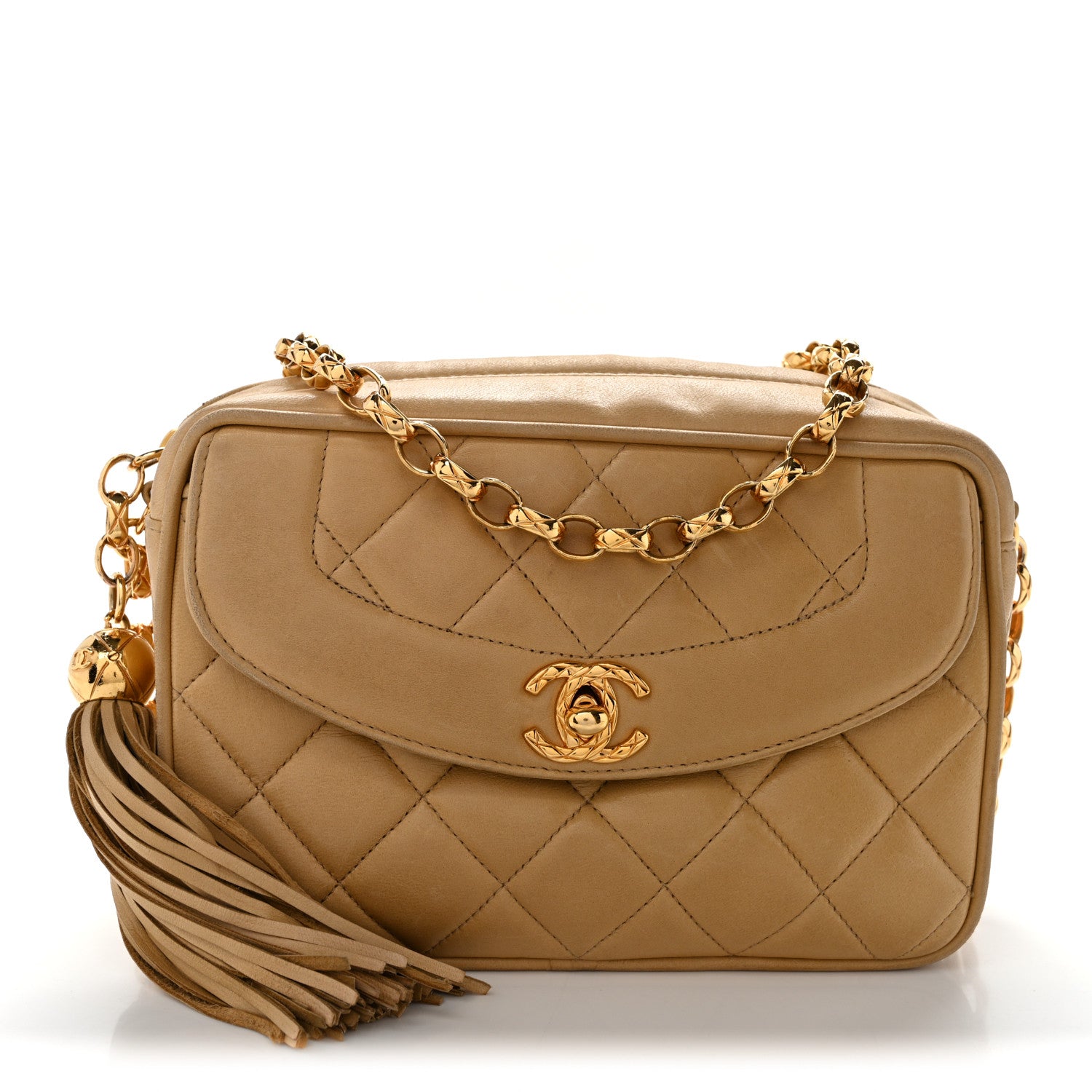 Chanel Lambskin Quilted Tassel Flap Camera Bag Light Beige 1891573