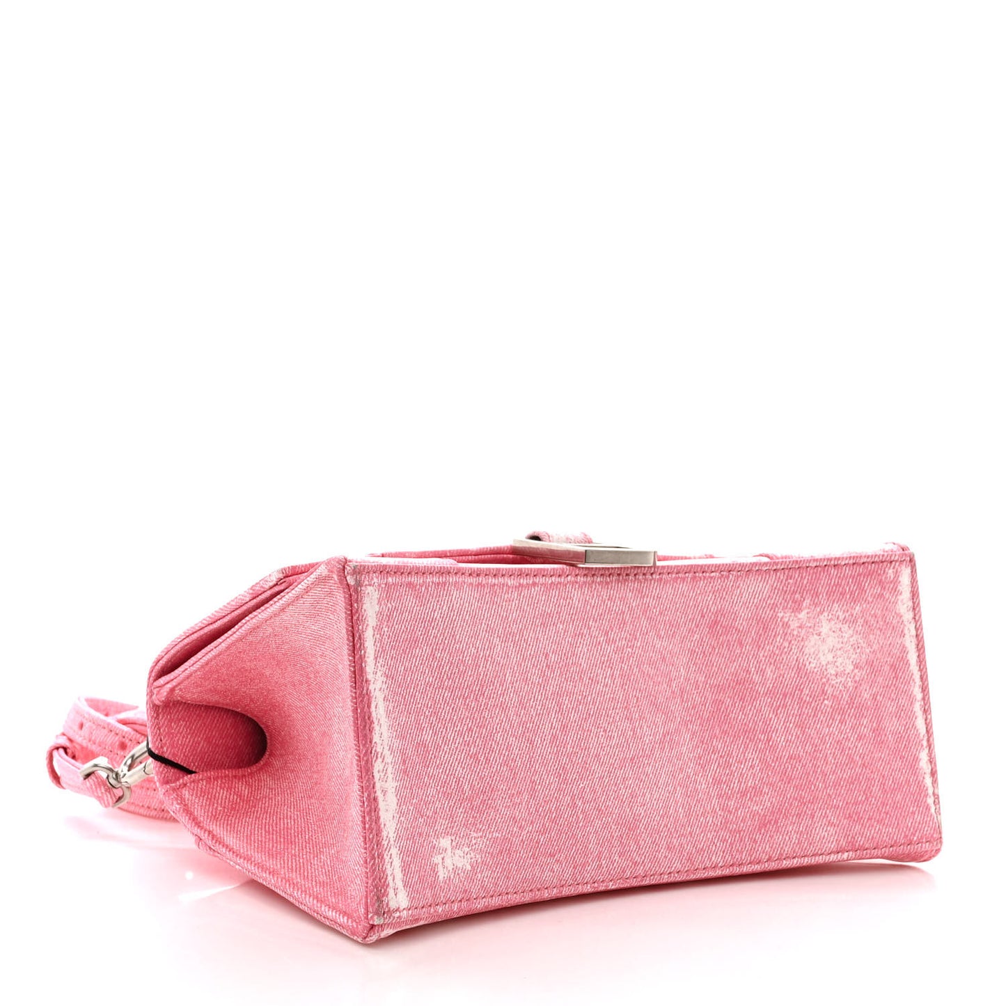 Nappa Denim Printed Small Hourglass Top Handle Bag Denim Pink