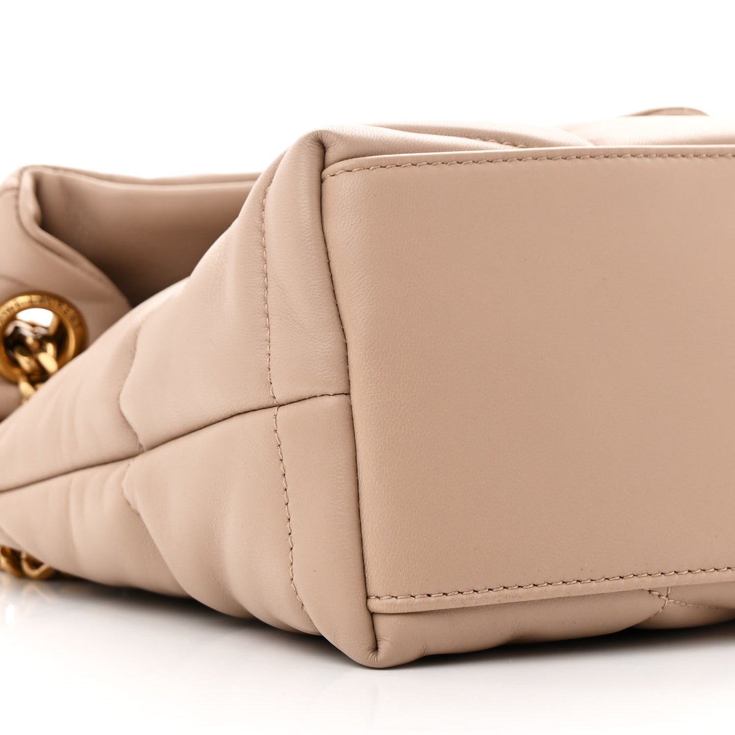 Lambskin Quilted Small Loulou Puffer Monogram Chain Satchel Dark Beige