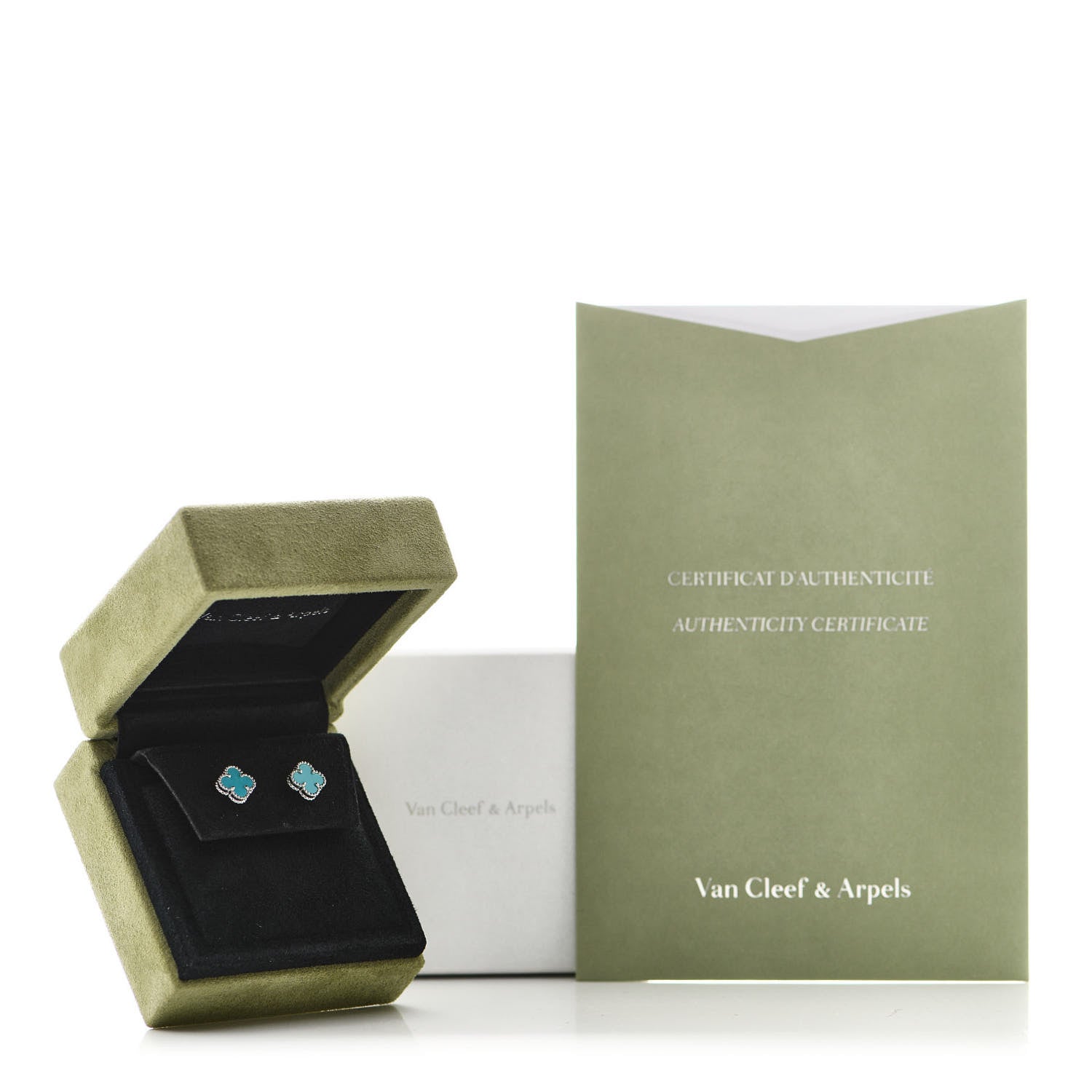 Van Cleef & Arpels 18K White Gold Turquoise Sweet Alhambra Earrings 5 of 5