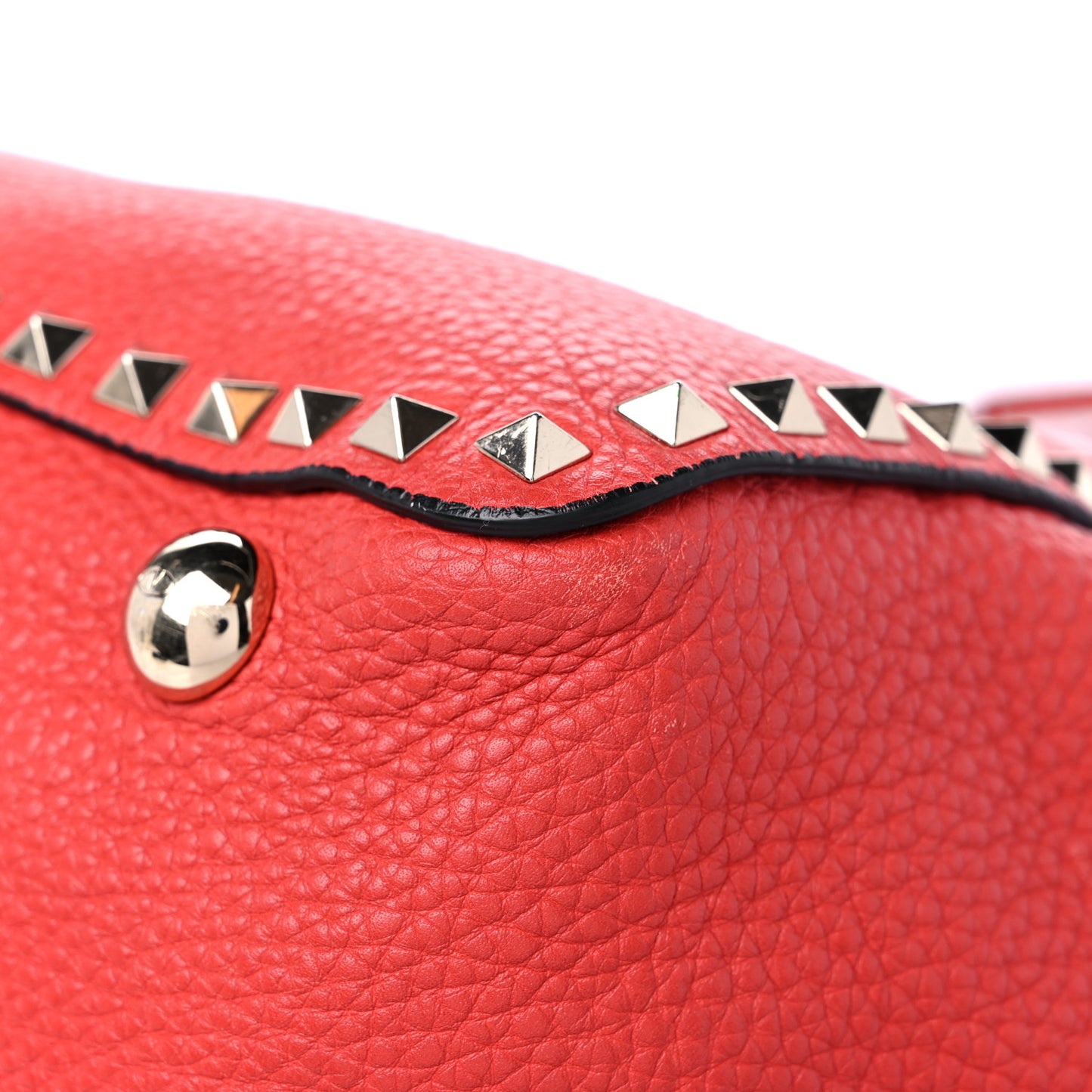 Pebbled Calfskin Medium Rockstud Tote Deep Coral