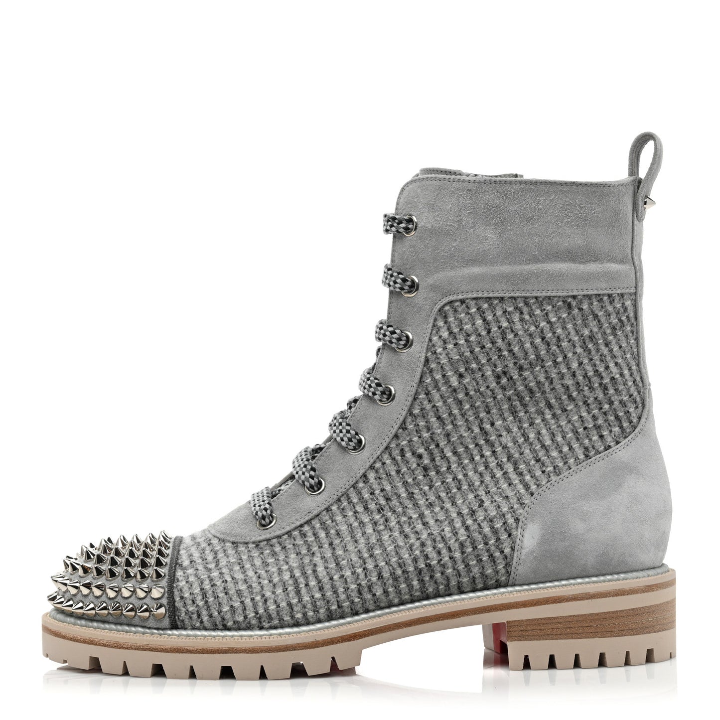Suede Tweed Spikes TS Croc Flat Boots 38.5 Grey