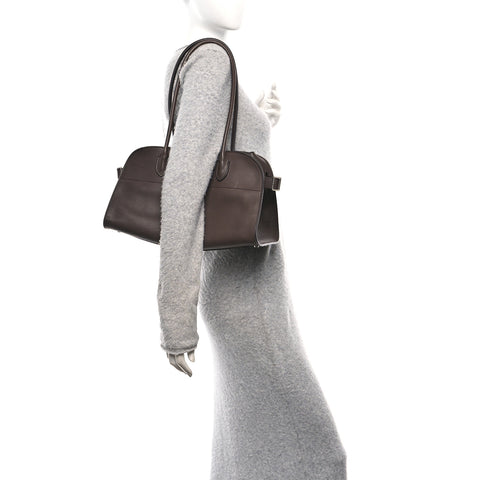 Polished Saddle Calfskin Margaux Shoulder 12 Hippo Grey