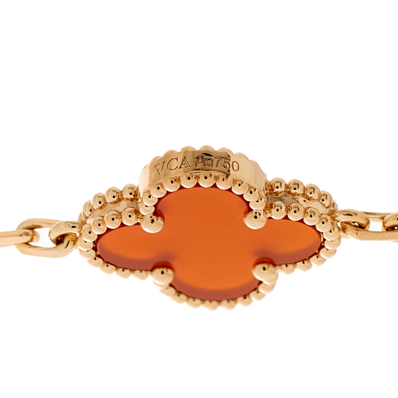 18K Rose Gold Carnelian 5 Motifs Guilloche Vintage Alhambra Bracelet