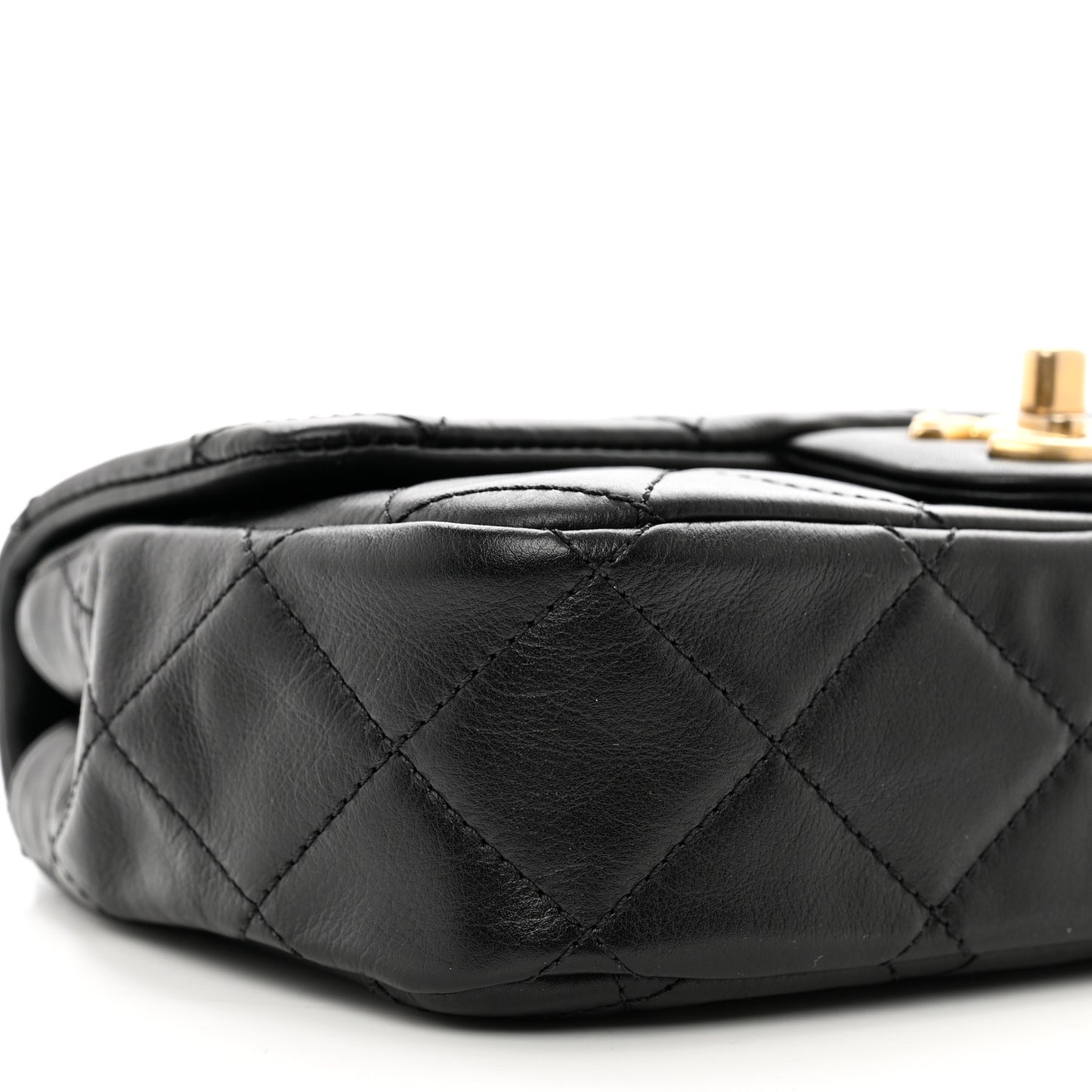 Calfskin Quilted Mini Rectangular Crystal Pearls Chain Flap Black
