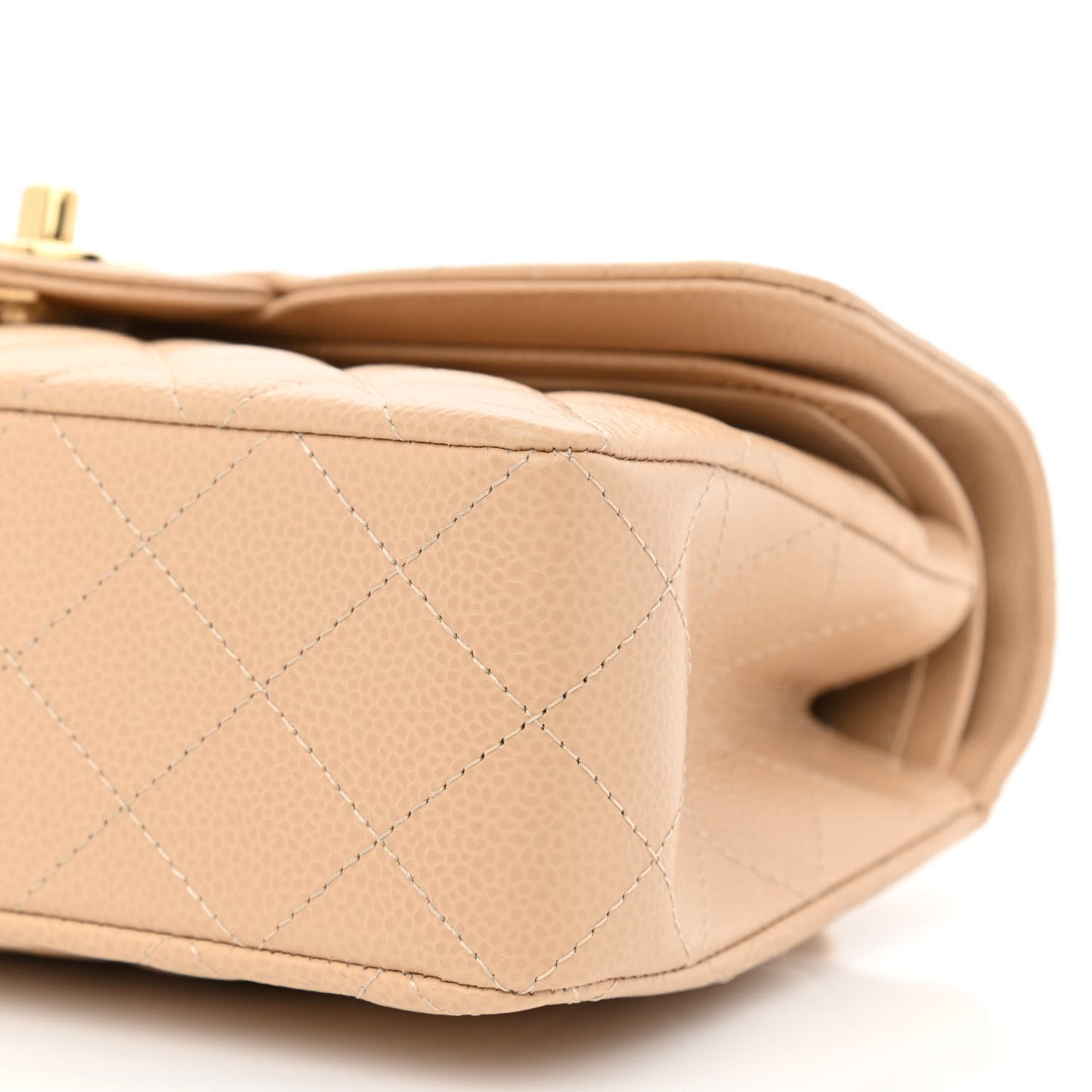 Caviar Quilted Small Double Flap Beige