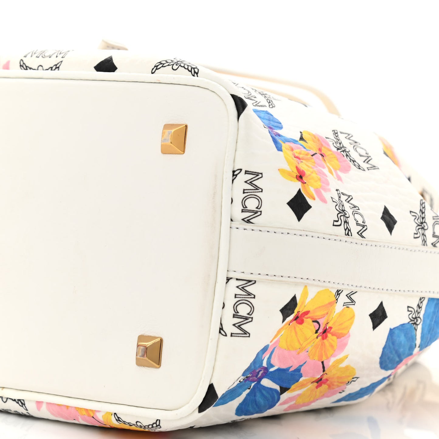 Visetos Floral Print Small Drawstring Bucket Bag White