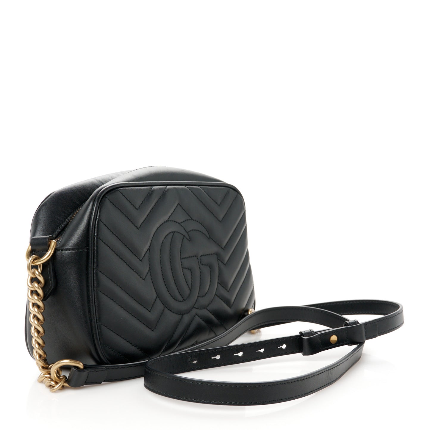 Calfskin Matelasse Small GG Marmont Chain Shoulder Bag Black