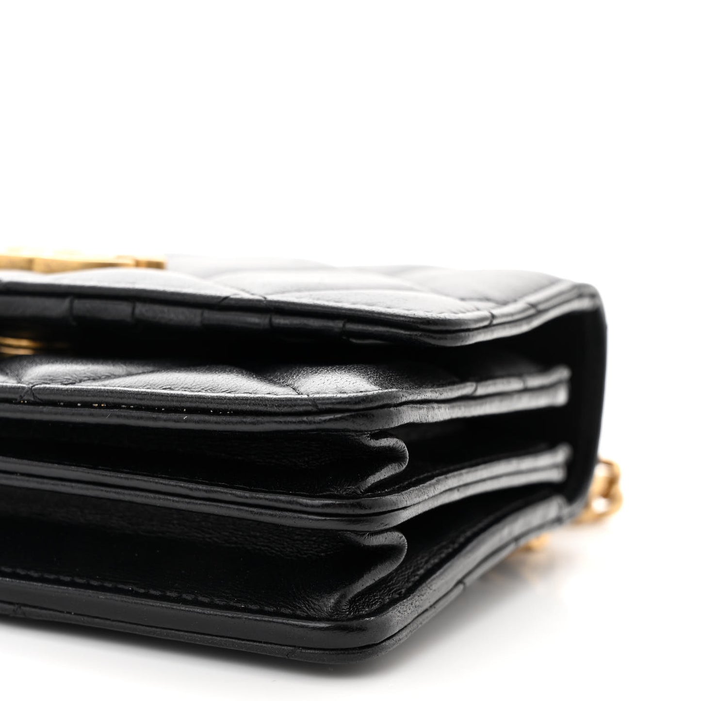 Lambskin Enamel Quilted Pending CC Clutch With Chain Black