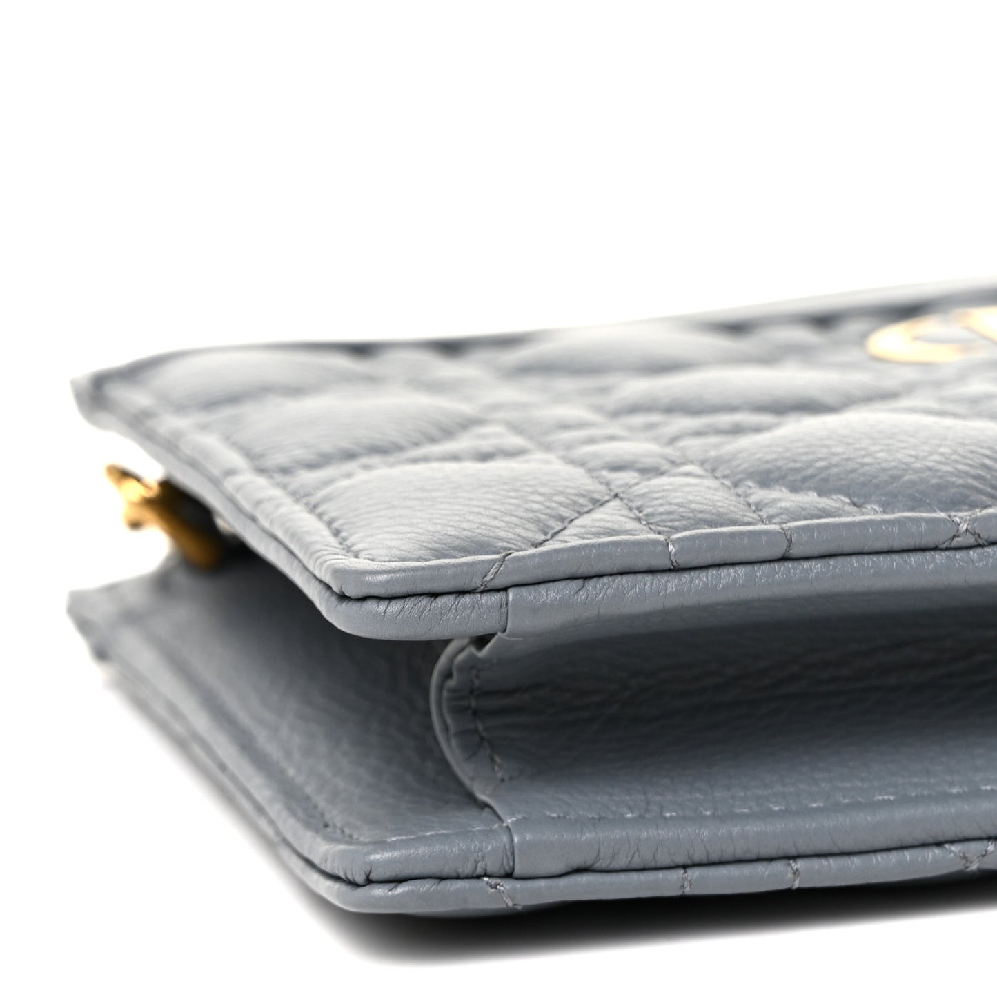 Calfskin Cannage Caro Zipped Pouch With Chain Cloud Blue