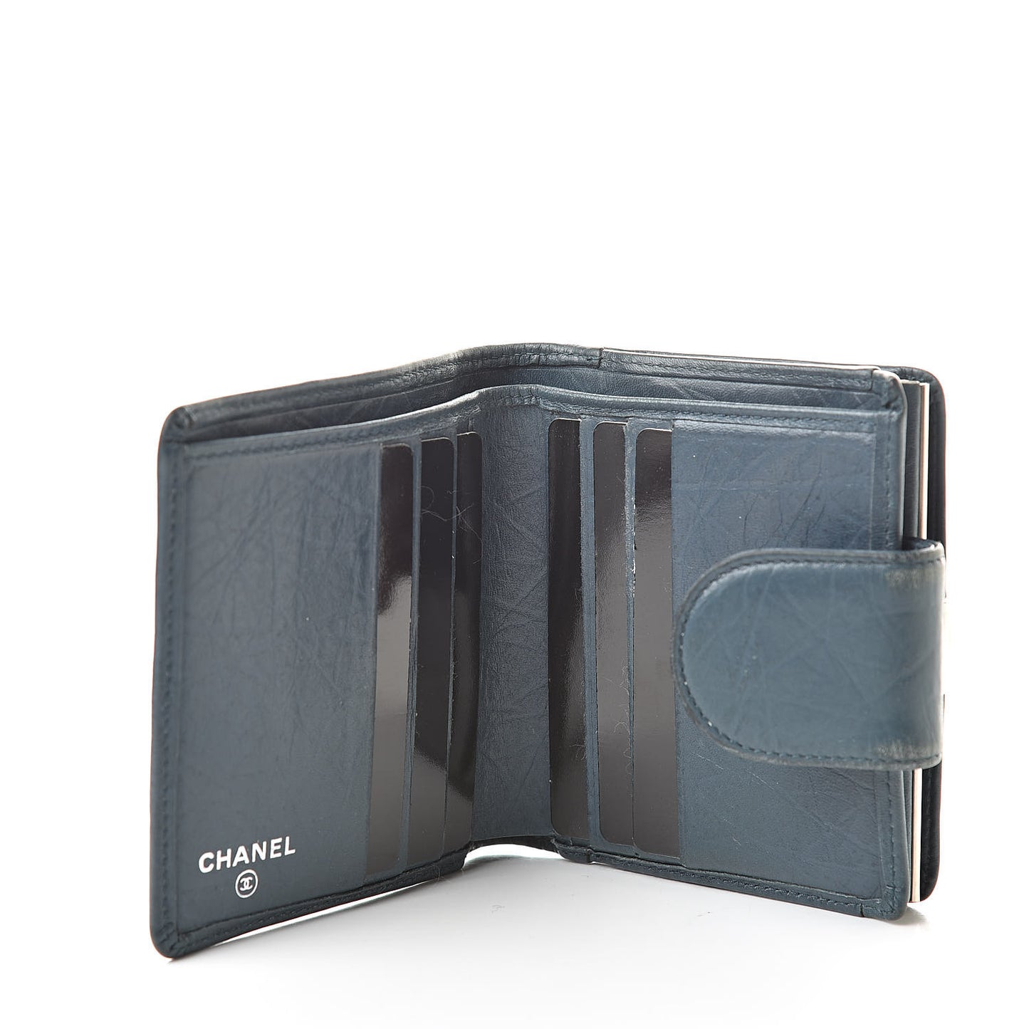 Aged Calfskin Cambon Compact Wallet Blue