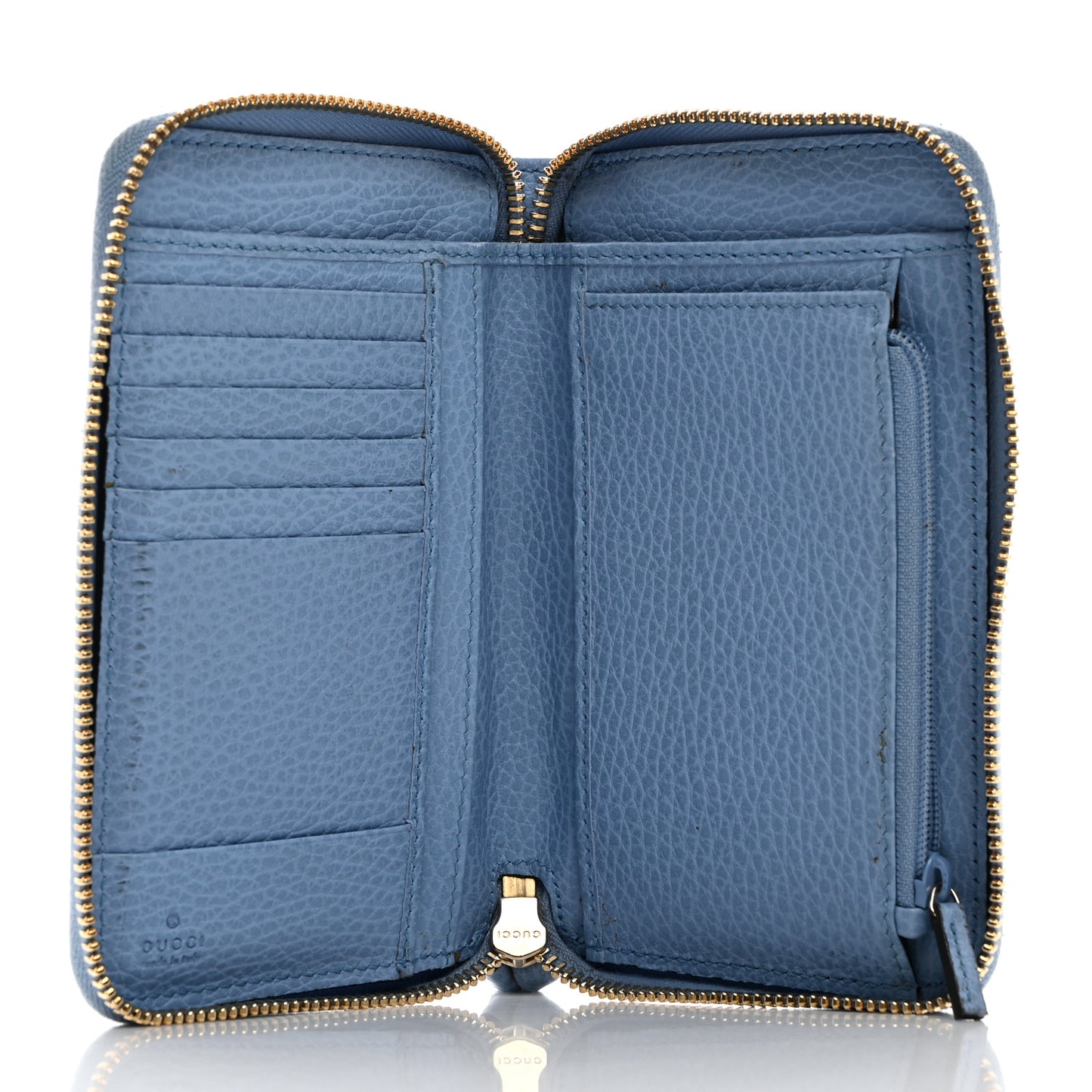 Dollar Calfskin Medium Swing Zip Around Wallet Light Blue