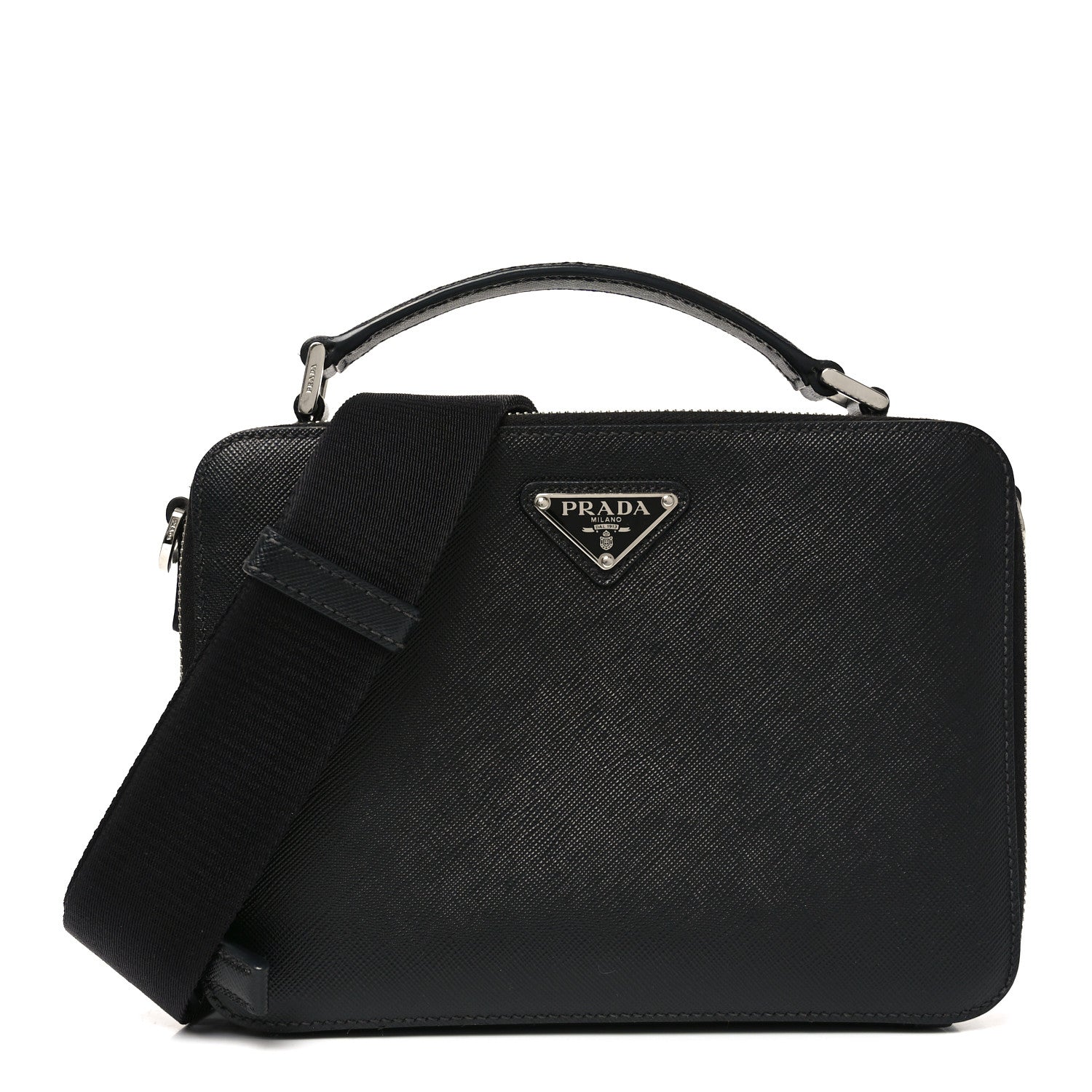 Prada Saffiano Travel Medium Brique Crossbody Bag Black 1859645