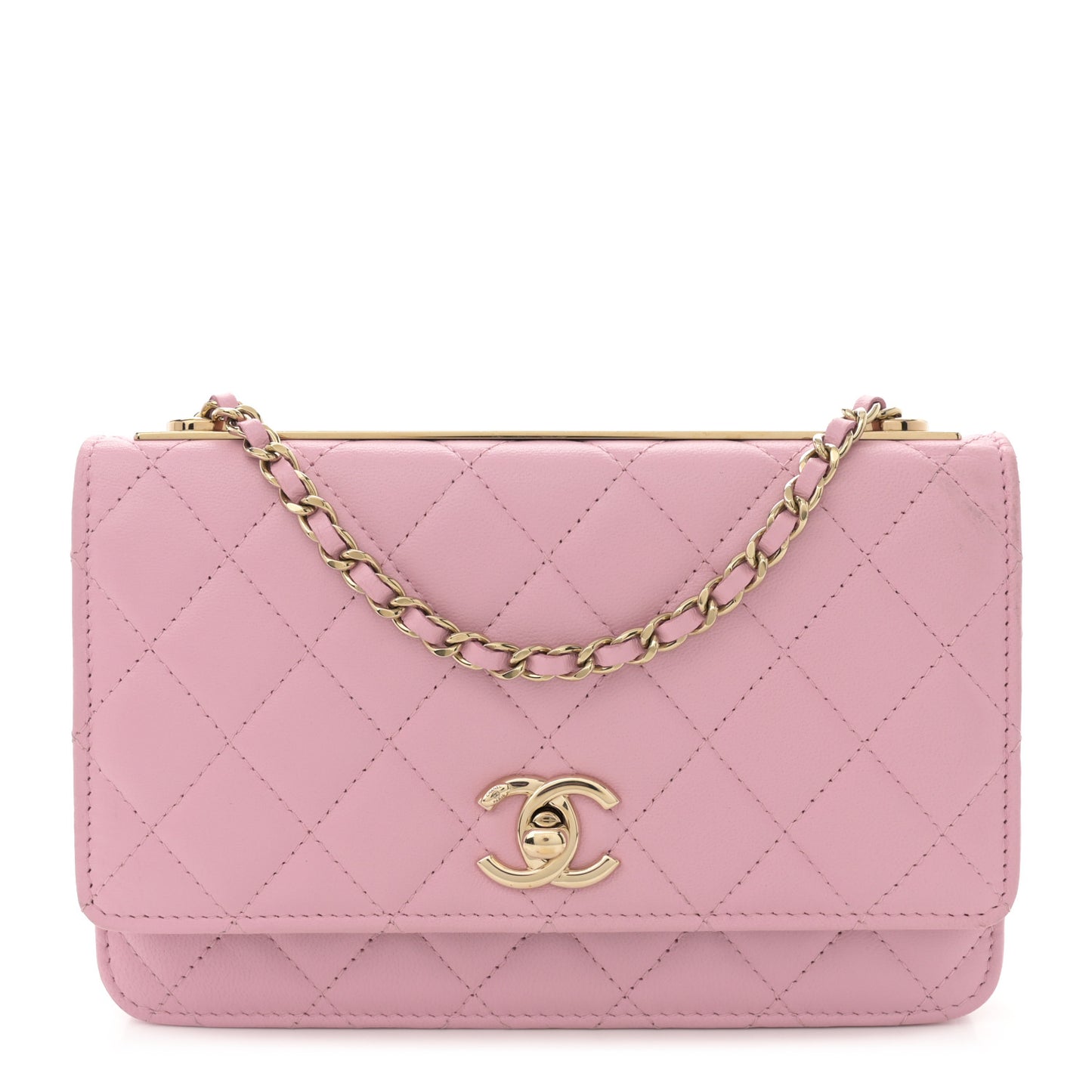 Lambskin Quilted Trendy CC Wallet On Chain WOC Pink