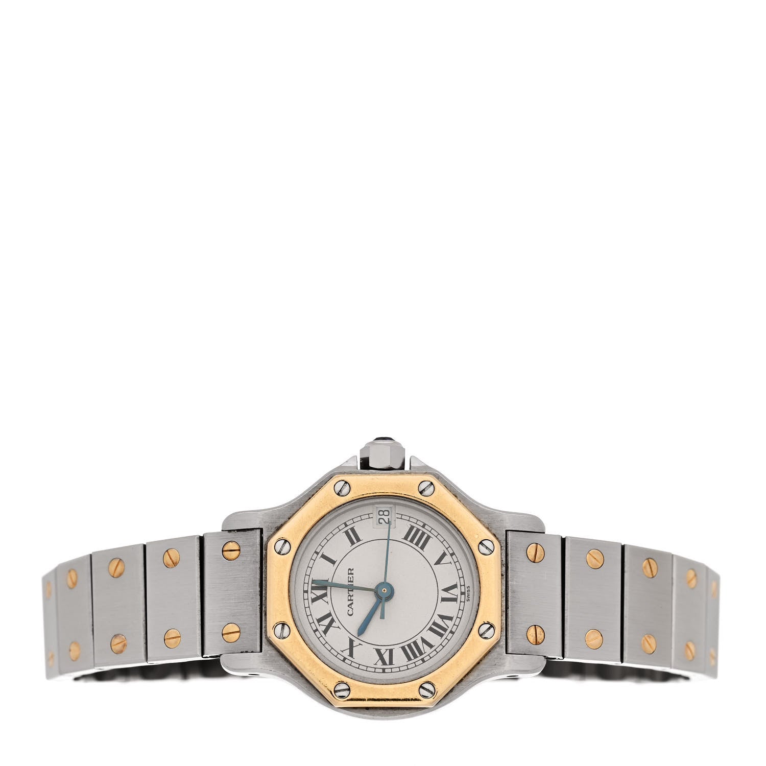 Cartier Stainless Steel 18K Yellow Gold 25mm Santos Octagon Quartz Watch 2 of 5