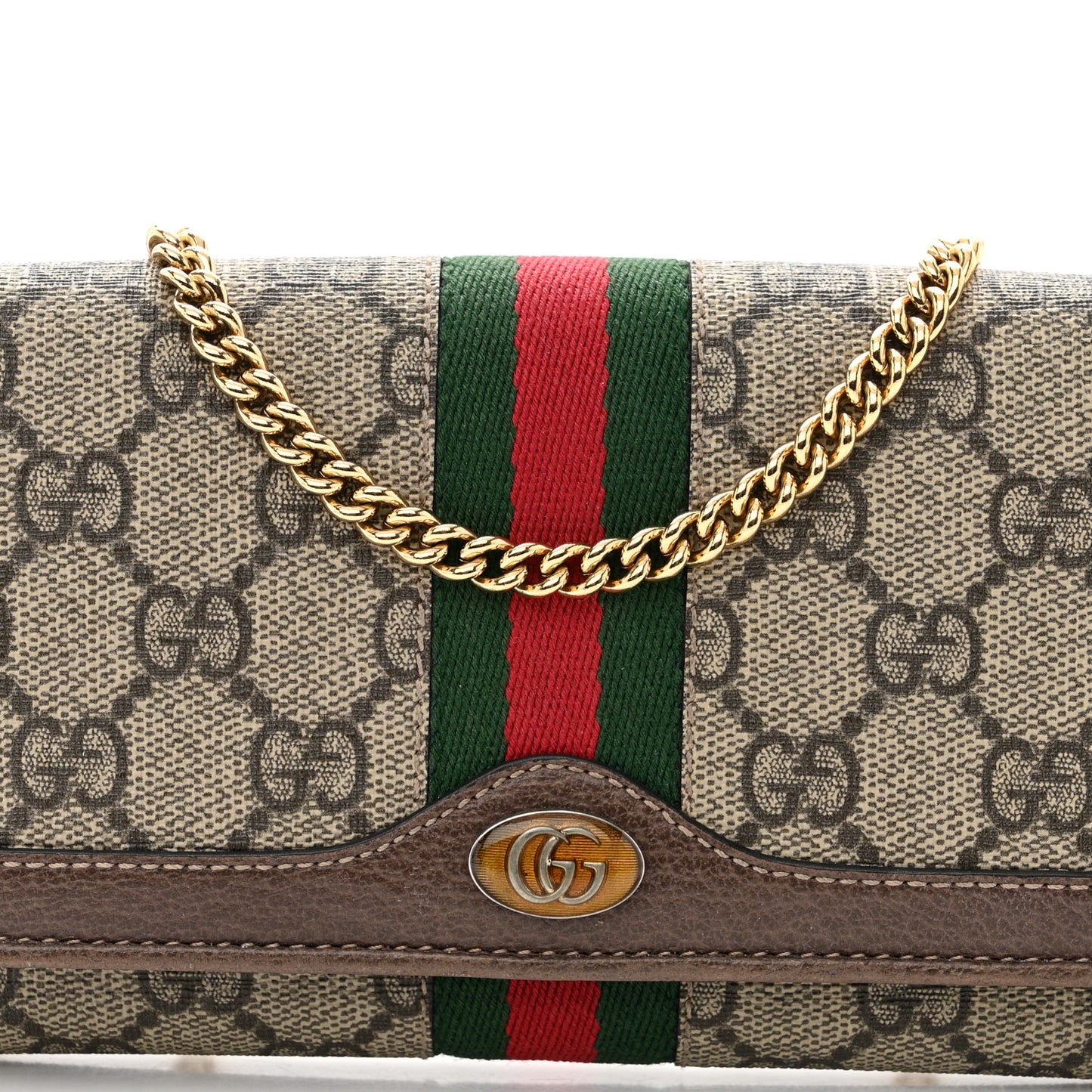 GG Supreme Monogram Web Ophidia Wallet On Chain Brown