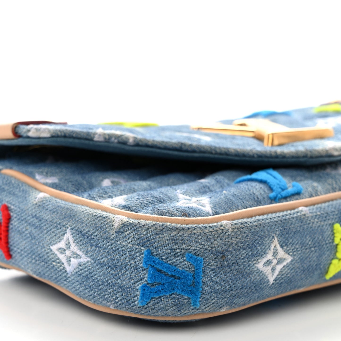 Embroidered Monogram Denim New Wave Chain Pochette Blue