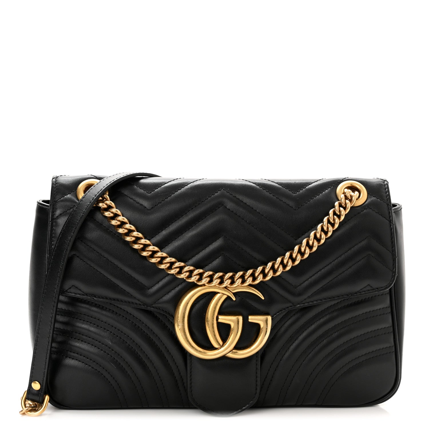 Gucci Calfskin Matelasse Medium GG Marmont Shoulder Bag Black 1 of 10