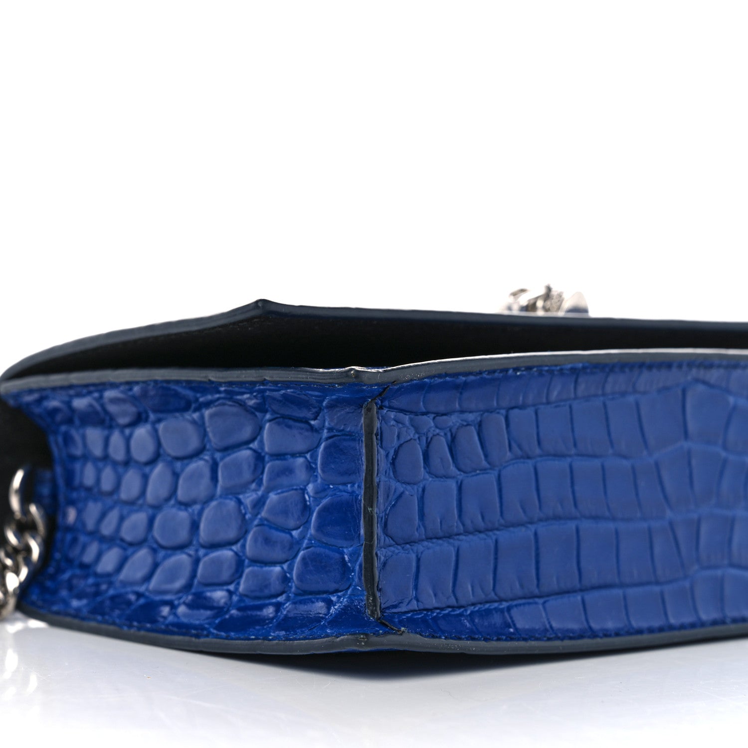 Alexander McQueen Calfskin Crocodile Embossed Skull Mini Crossbody Bag Deep Lapis Blue 8 of 10