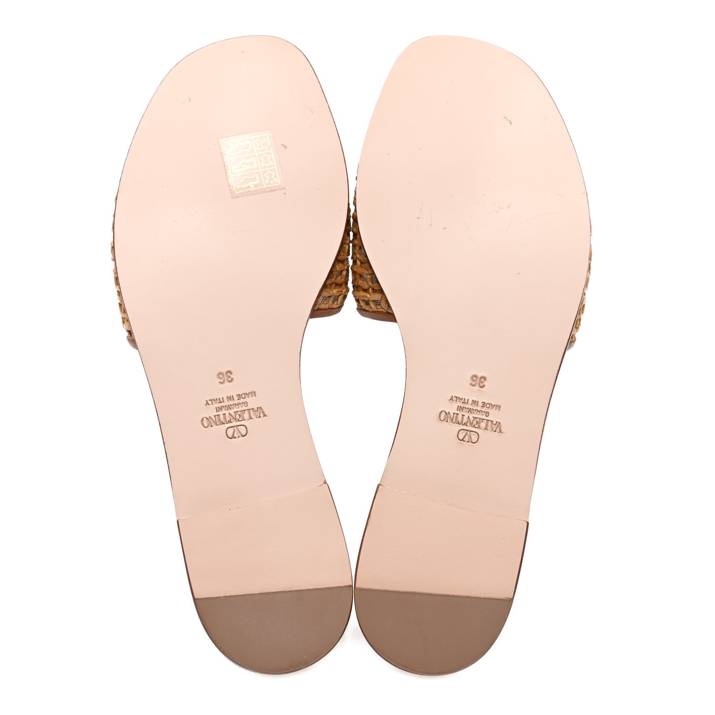 Raffia Vlogo Flat Slide Sandals 36 Tan