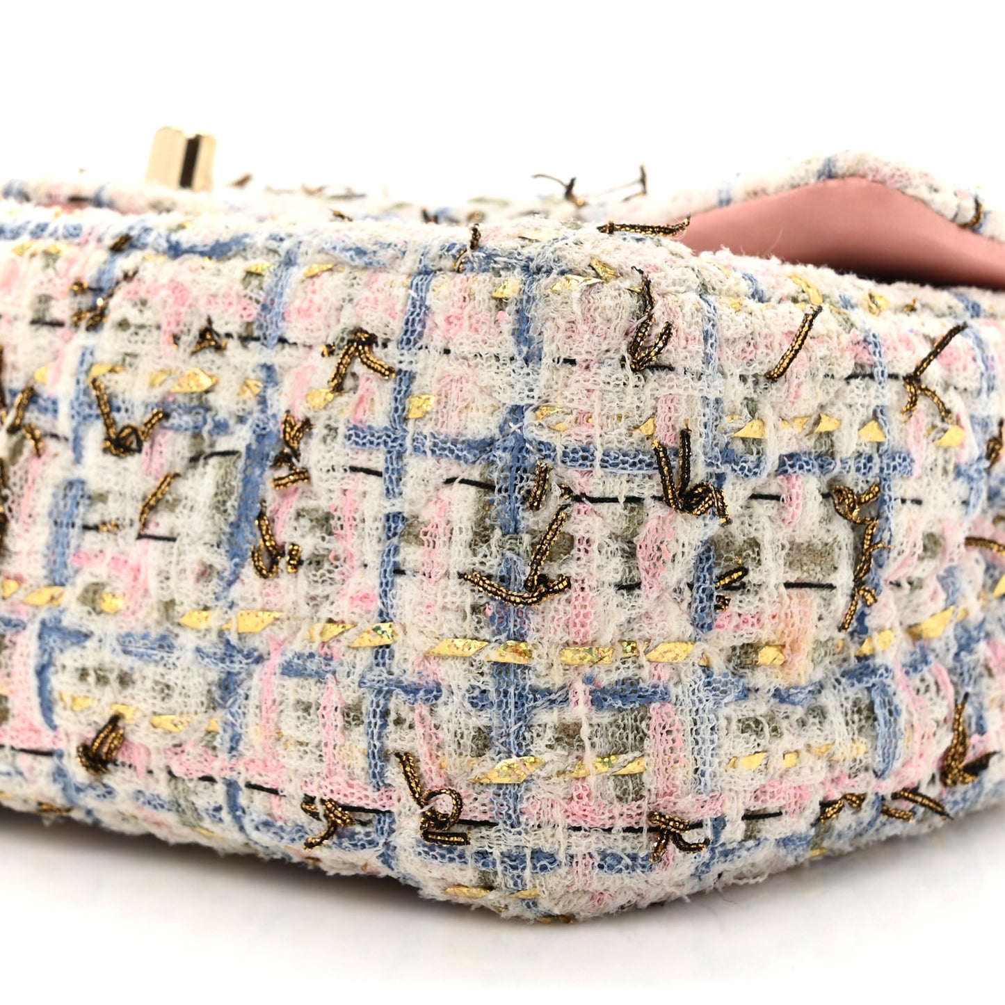 Tweed Quilted Mini Rectangular Flap Light Blue Pink Gold White