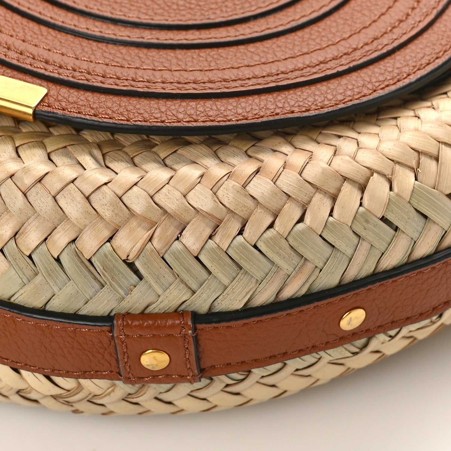 Chloe Raffia Small Grain Calfskin Small Marcie Basket Crossbody Tan 7 of 7