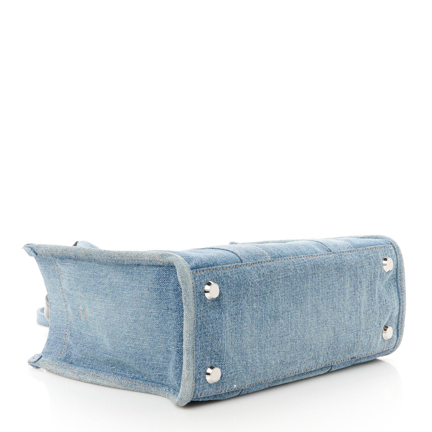 Washed Frayed Denim Logo Small Hardware Tote Blue