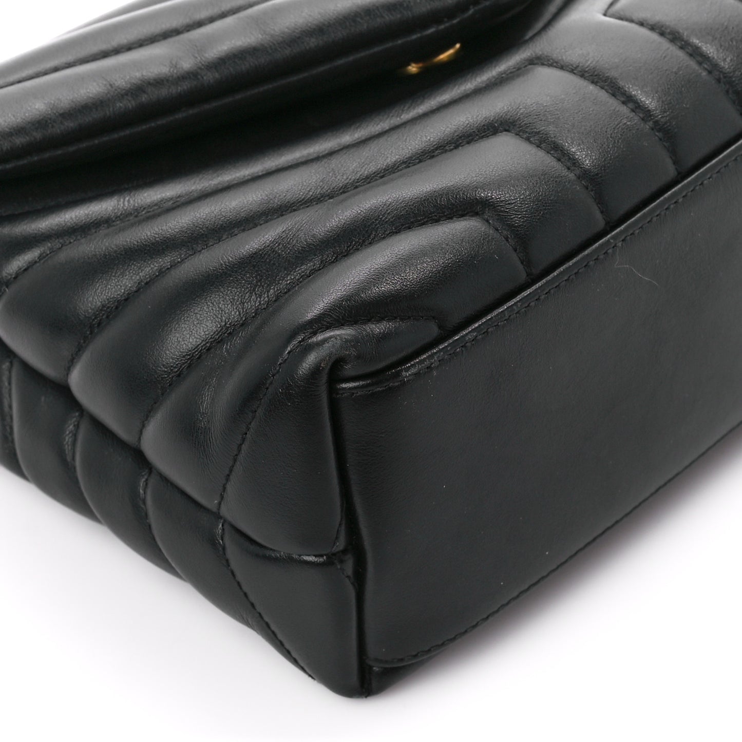 Calfskin Y Quilted Monogram Small Loulou Chain Satchel Black