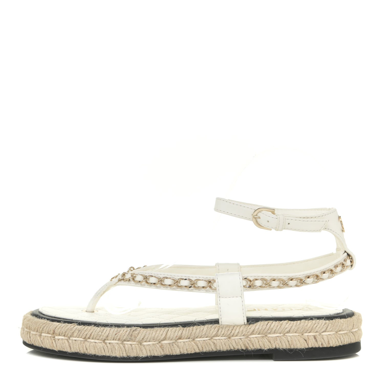 Chanel Lambskin Chain CC Thong Espadrille Sandals 39 White 944005