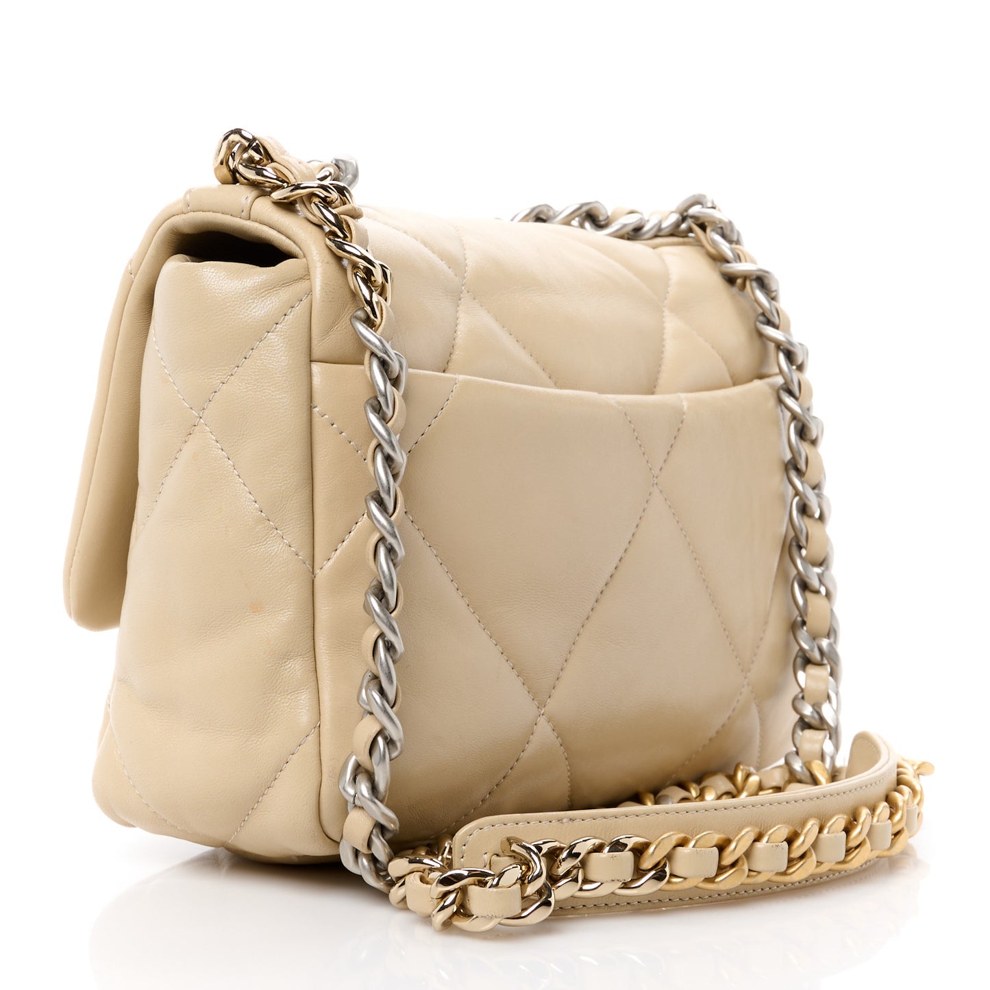 Lambskin Quilted Medium Chanel 19 Flap Light Beige