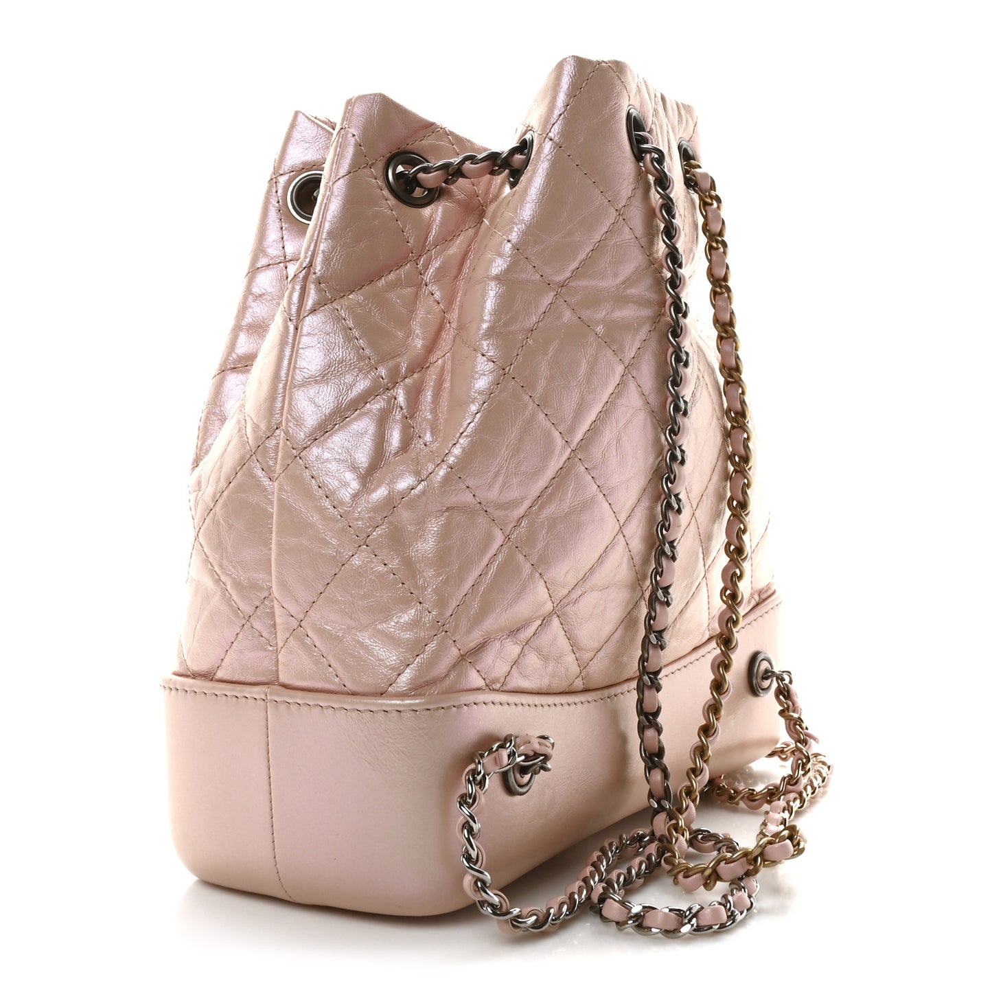 Iridescent Aged Calfskin Quilted Small Gabrielle Backpack Pink