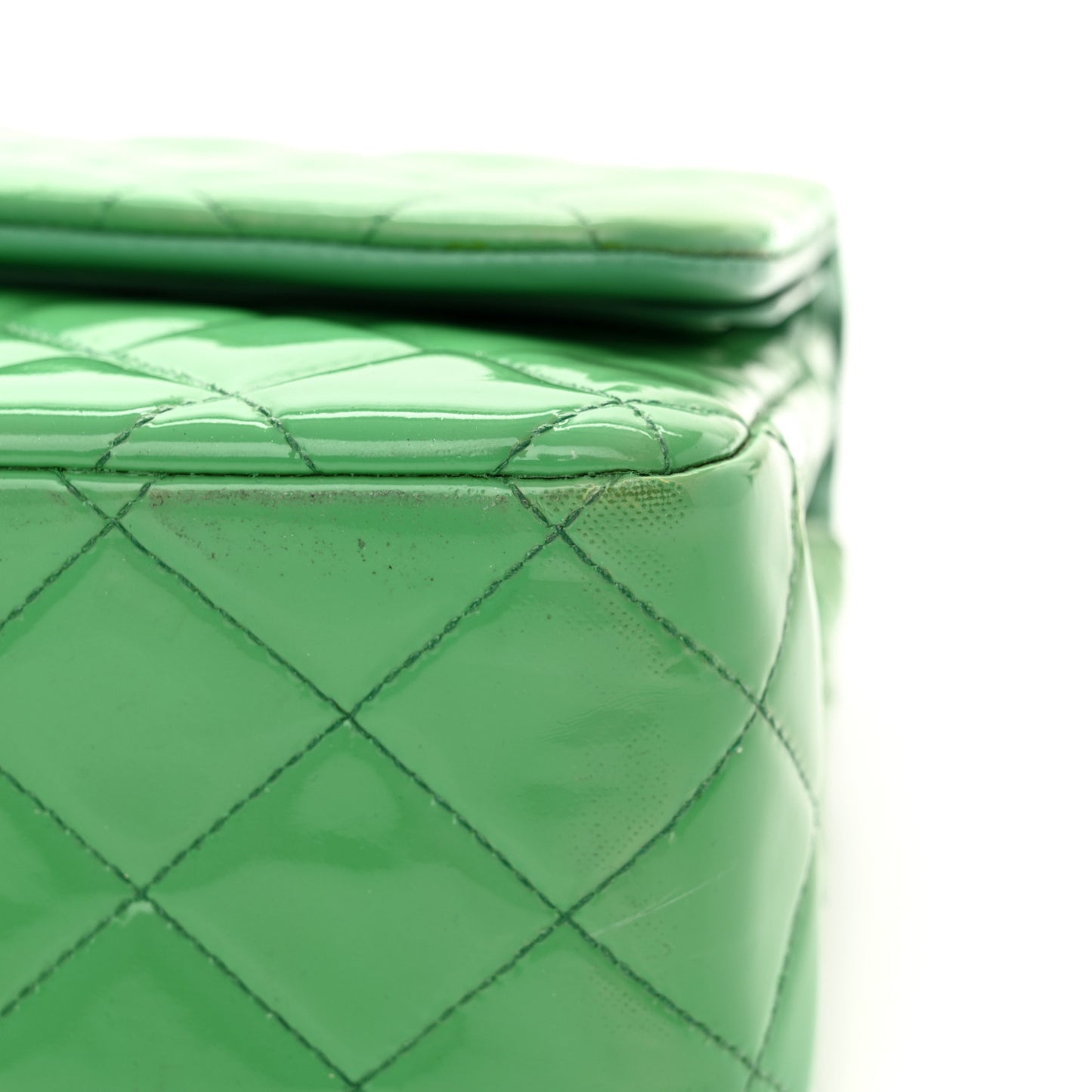 Patent Quilted Jumbo Double Flap Green