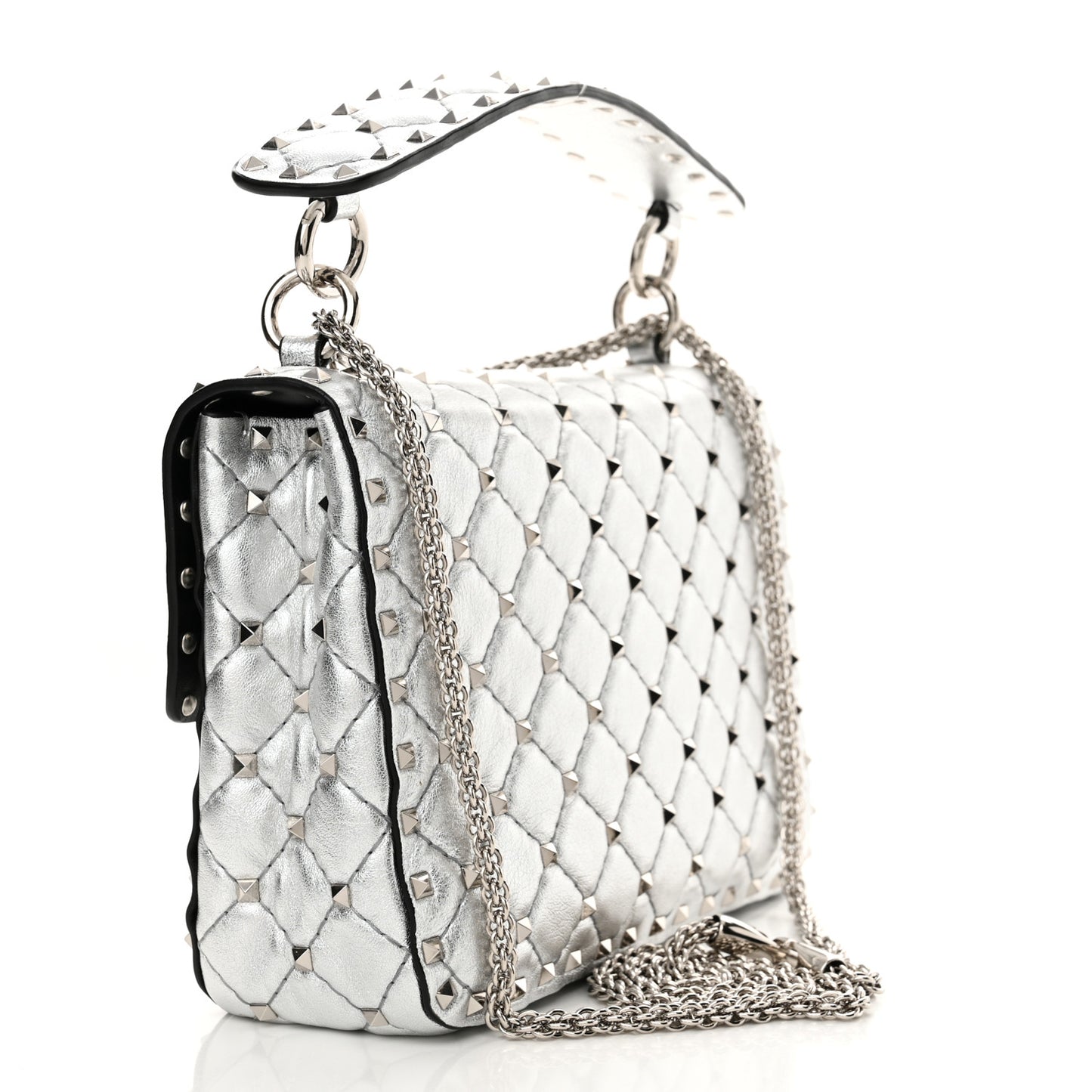 Metallic Nappa Medium Rockstud Spike Shoulder Bag Silver