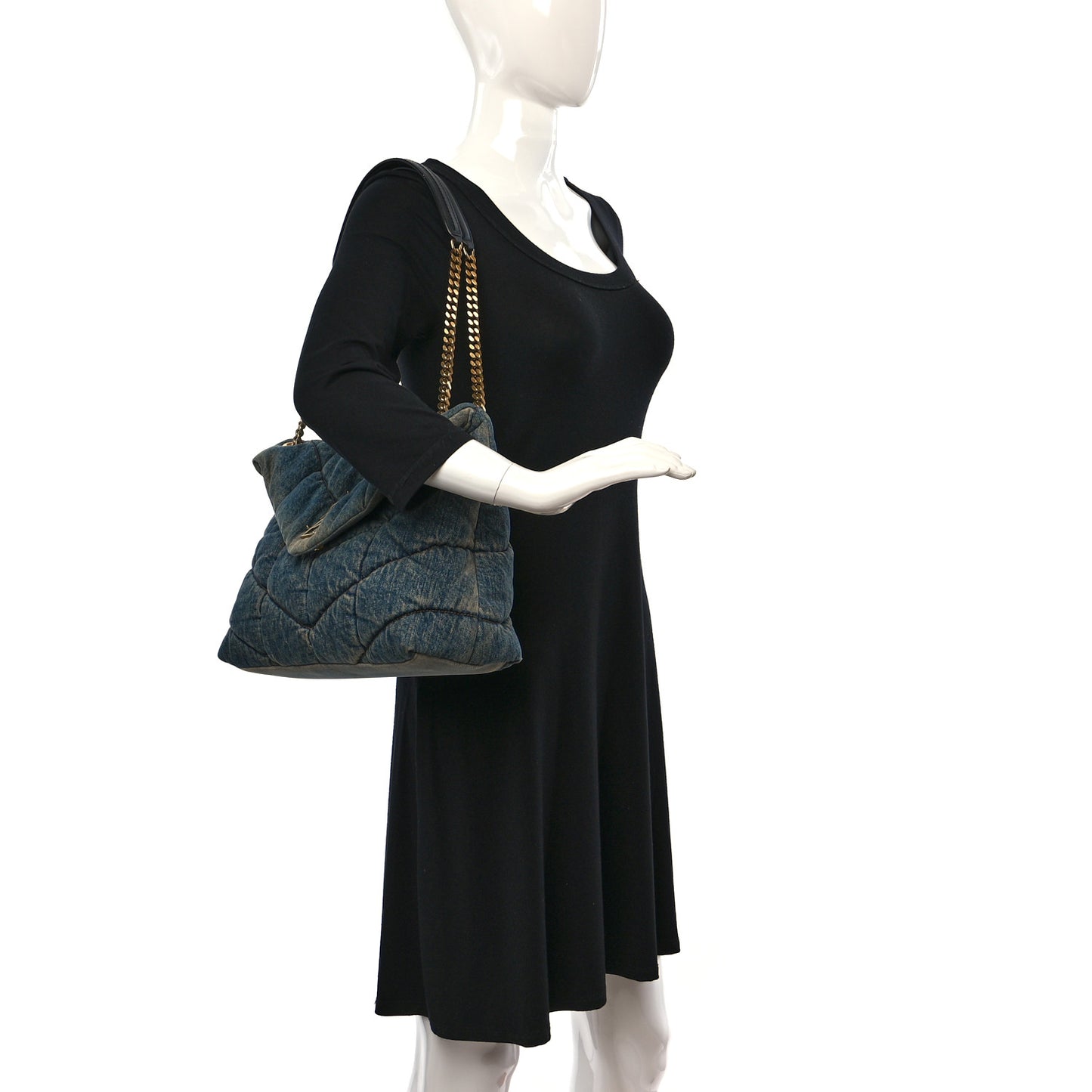 Denim Quilted Medium Loulou Puffer Monogram Chain Satchel Blue Black