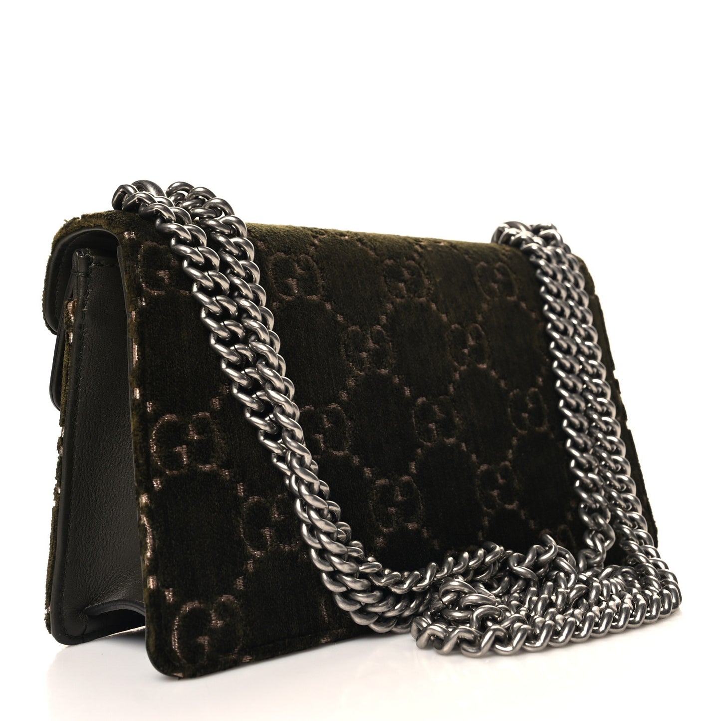 Velvet Moon Calfskin Crystal GG Monogram Small Dionysus Shoulder Bag Dark Olive Rose Gold