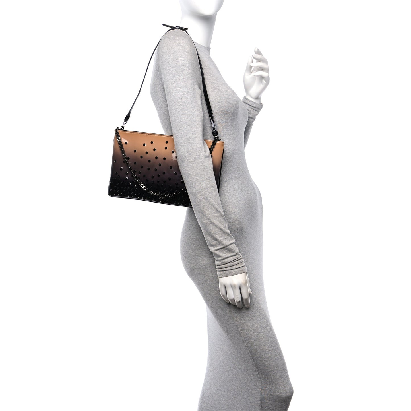 Patent Degrade Loubiposh Spiked Clutch Nude Black