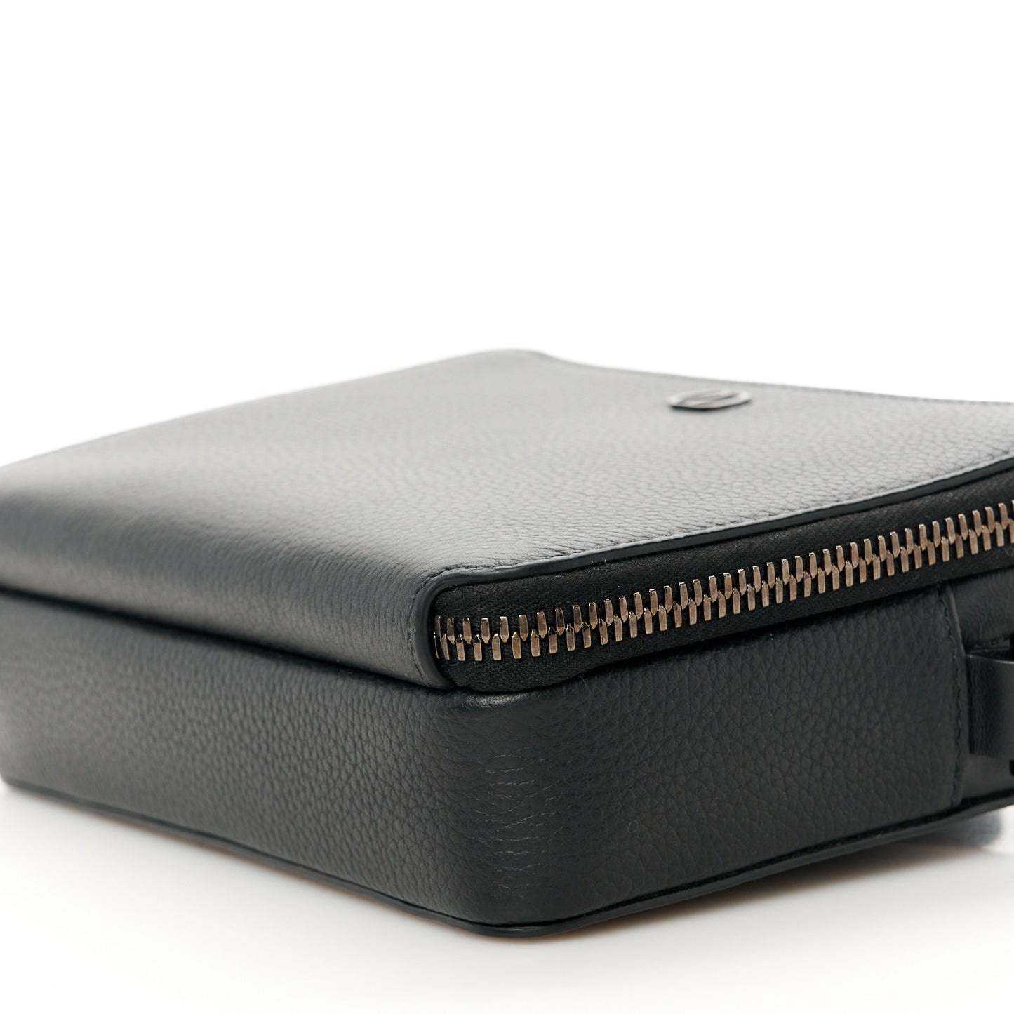 Grained Calfskin CD Icon Zipped Pouch With Strap Black