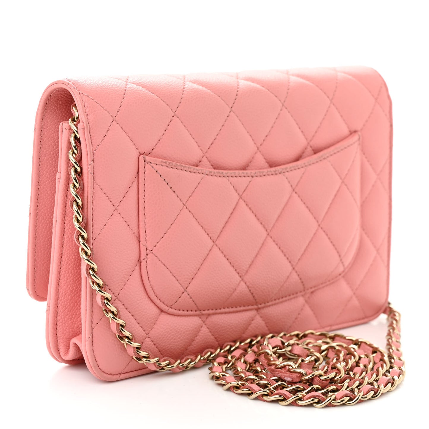 Caviar Quilted Wallet on Chain WOC Coral Pink